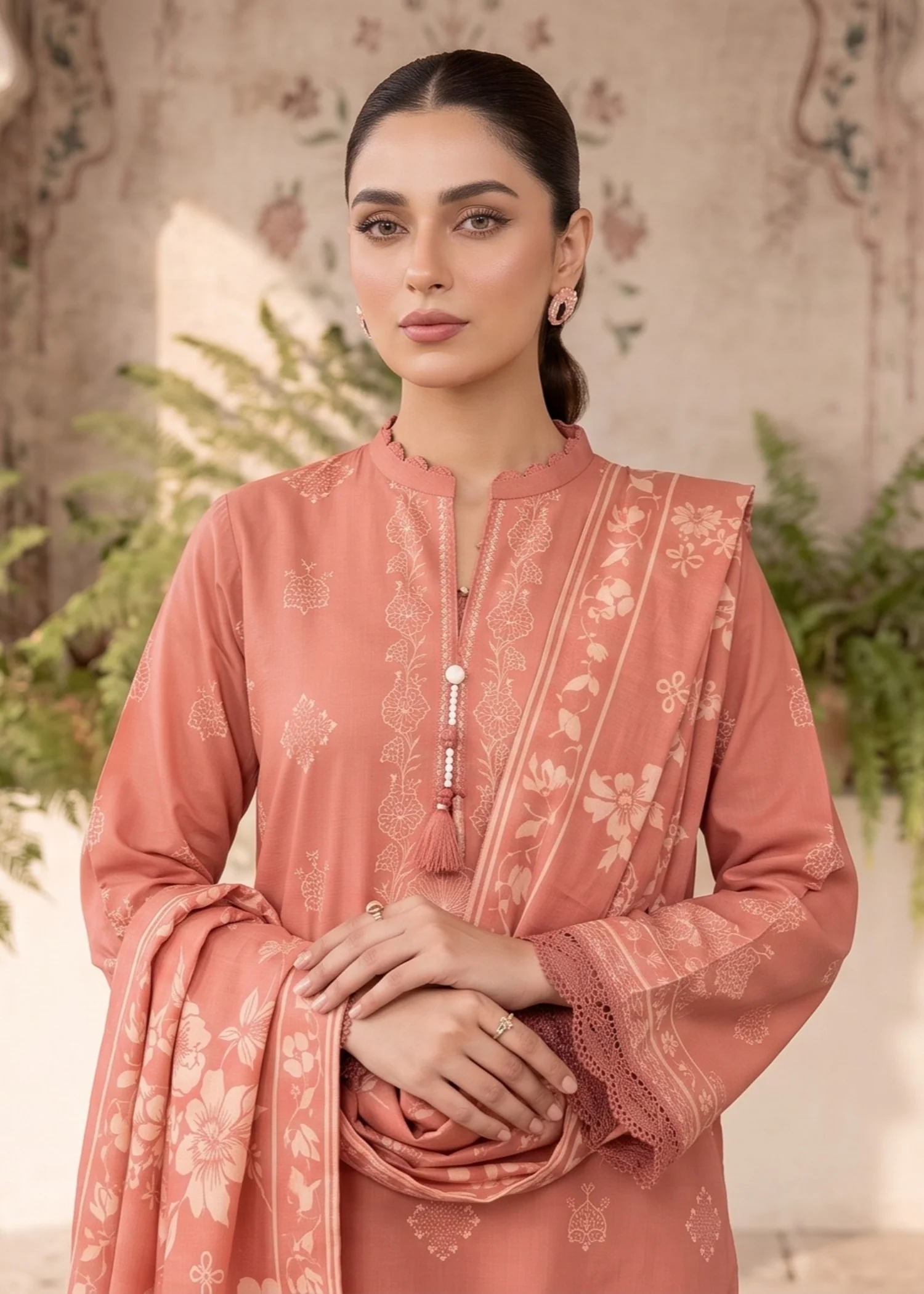 cashmere wool Unstitched in Peach pink - view 8