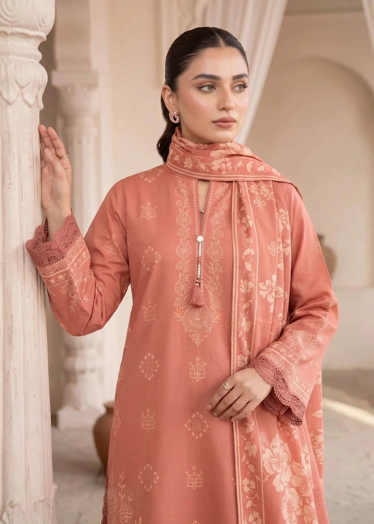 cashmere wool Unstitched in Peach pink - view 6