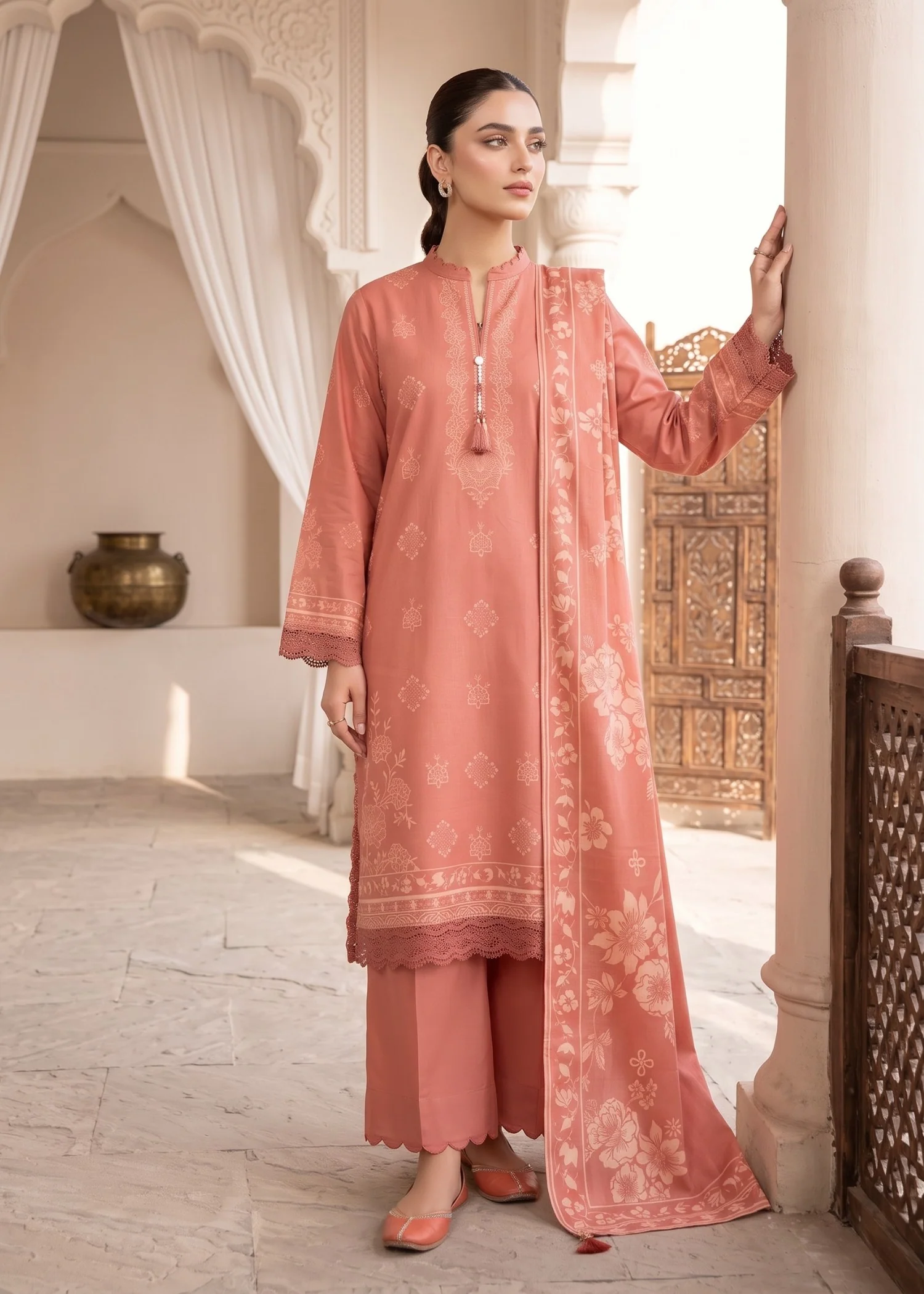 cashmere wool Unstitched in Peach pink - view 2