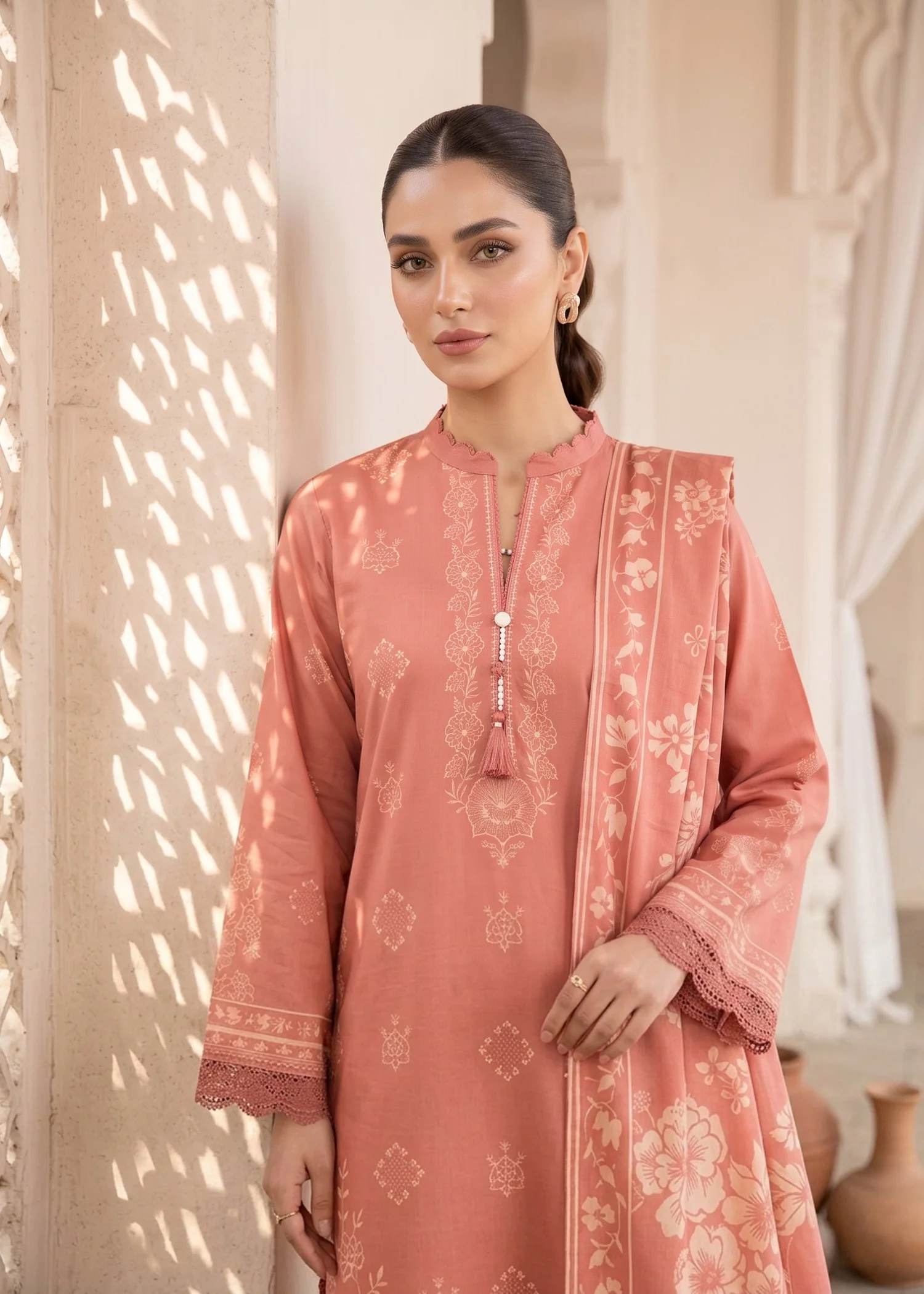 cashmere wool Unstitched in Peach pink - view 7