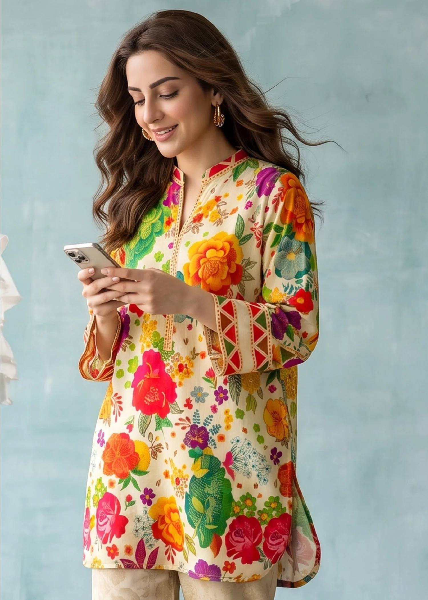 slub lawn Kurta Set in Cream - view 2