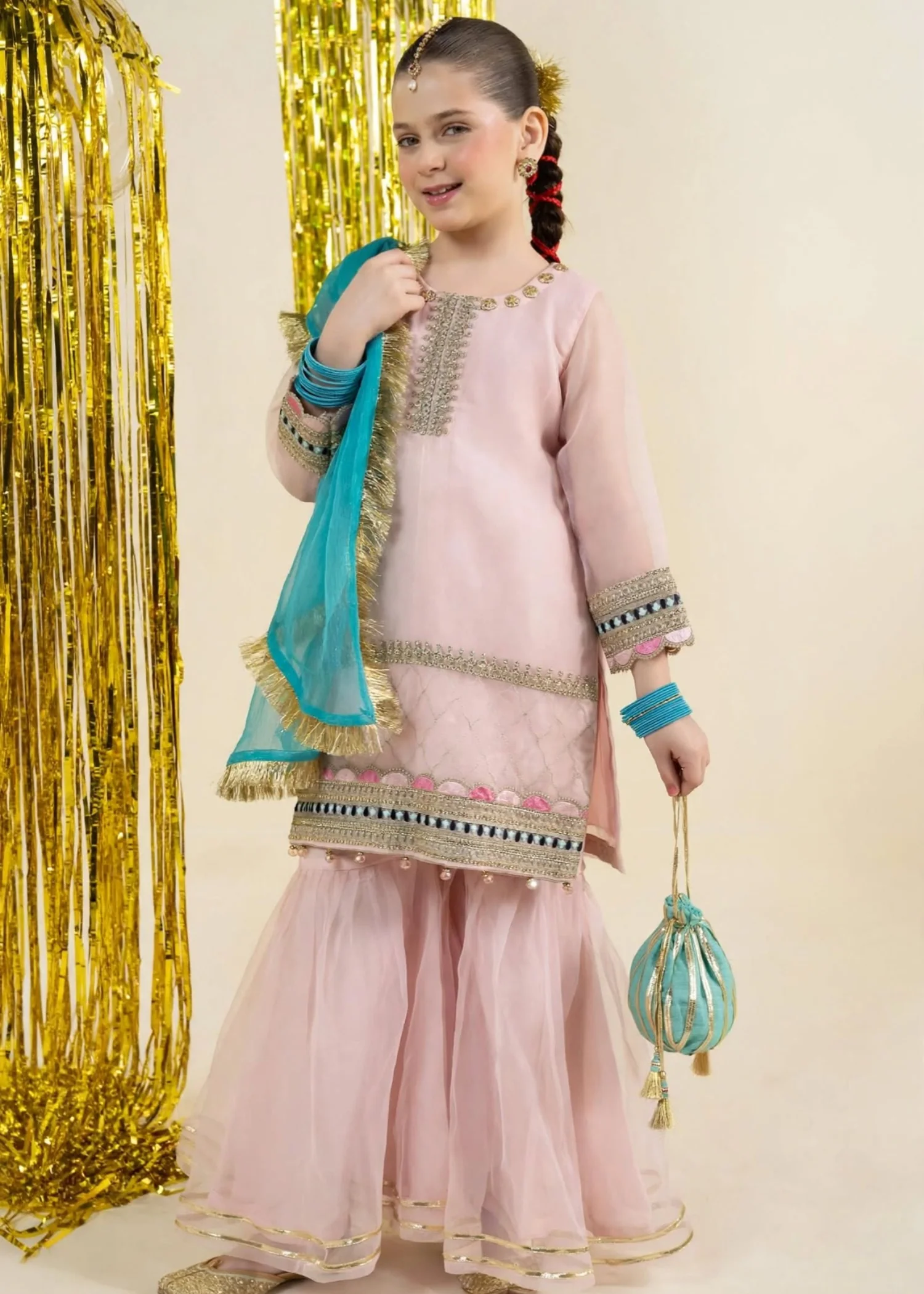 organza Gharara in Pink - view 3