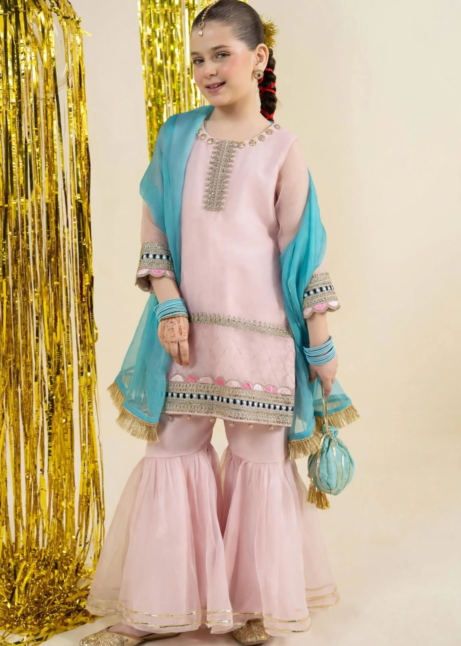 organza Gharara in Pink