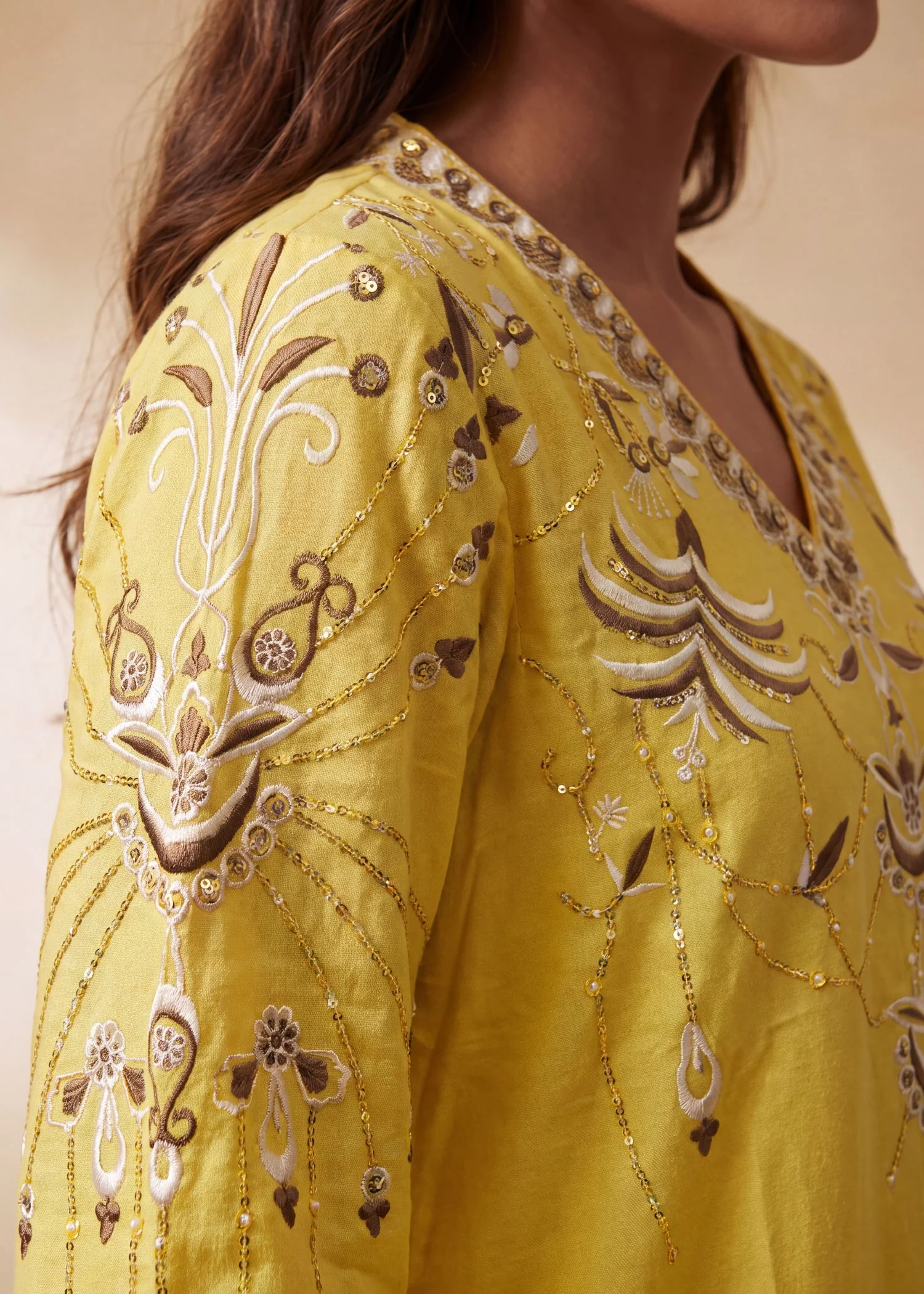 dhanak Kurta Set in Lemonade - view 4