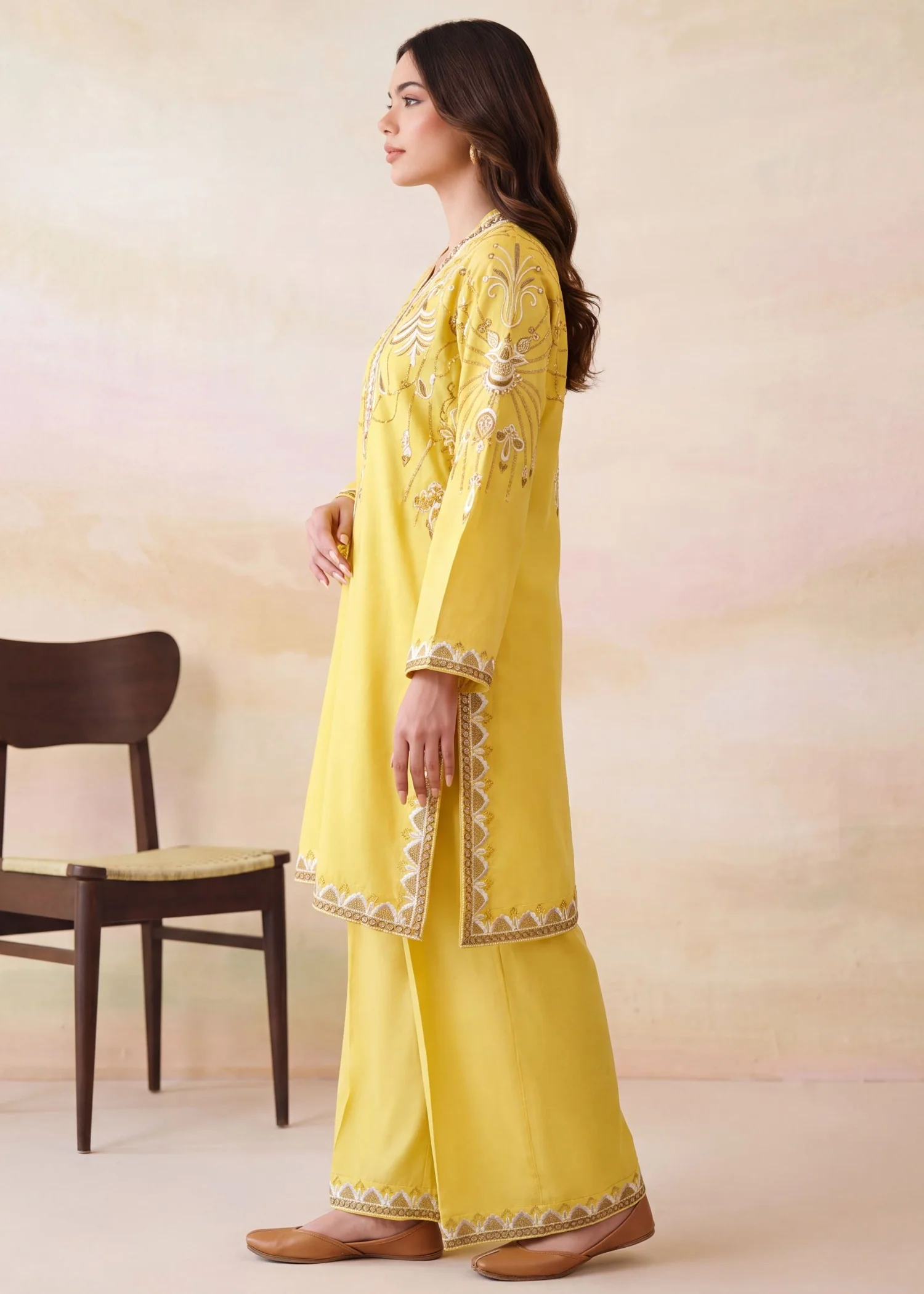 dhanak Kurta Set in Lemonade - view 8