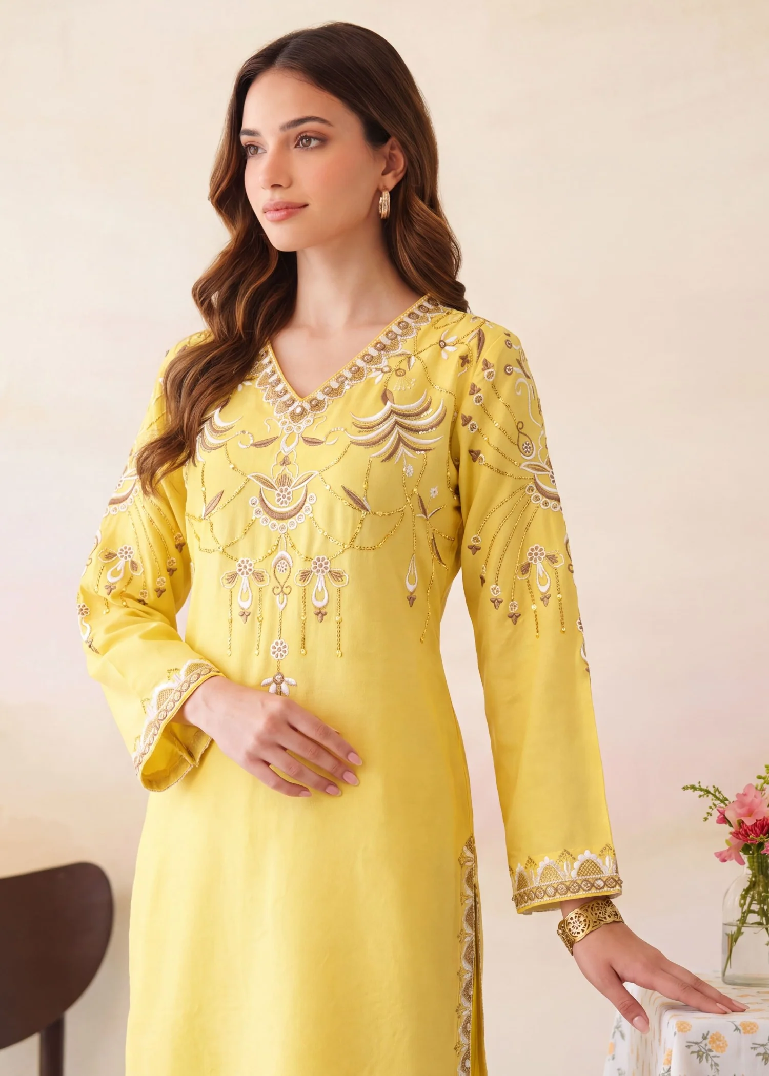 dhanak Kurta Set in Lemonade - view 7
