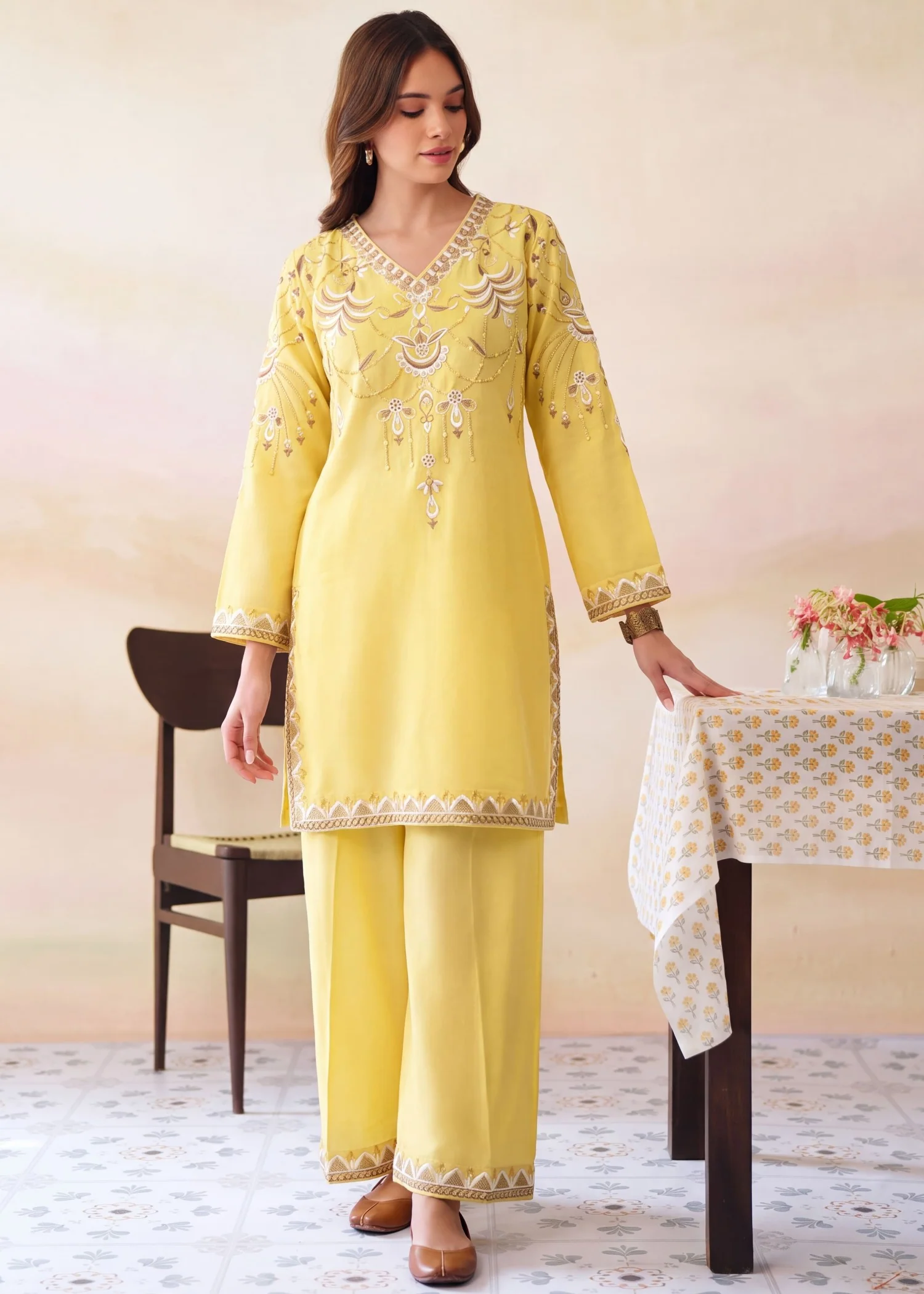 dhanak Kurta Set in Lemonade