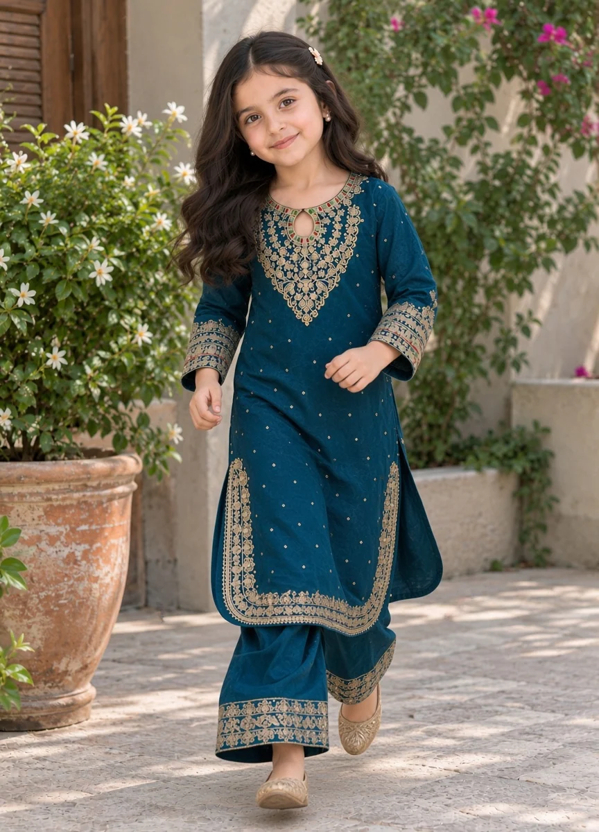 silk Kurta Set in Teal