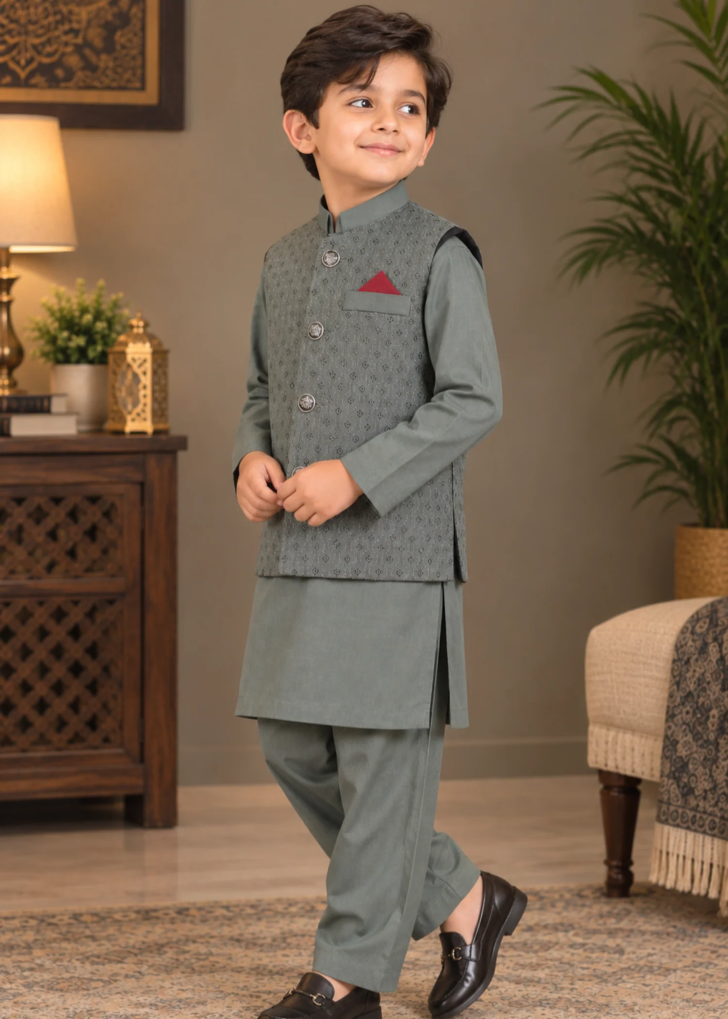 wash & wear Waistcoat in Stone grey - view 3