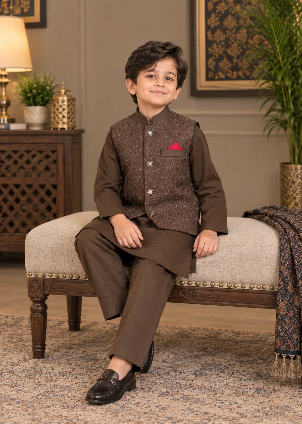 wash & wear Waistcoat in Saddle brown - view 3