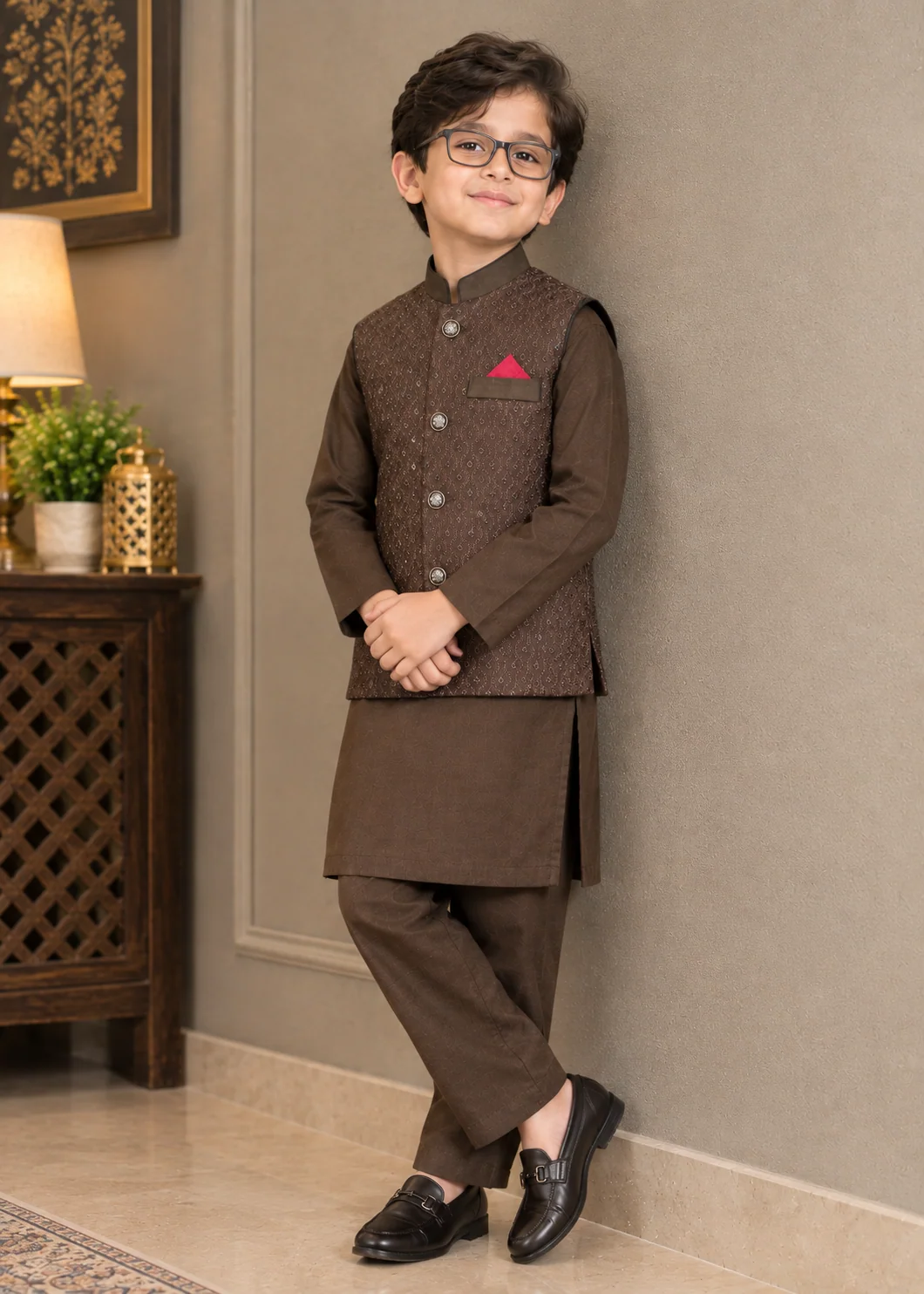 wash & wear Waistcoat in Saddle brown - view 5