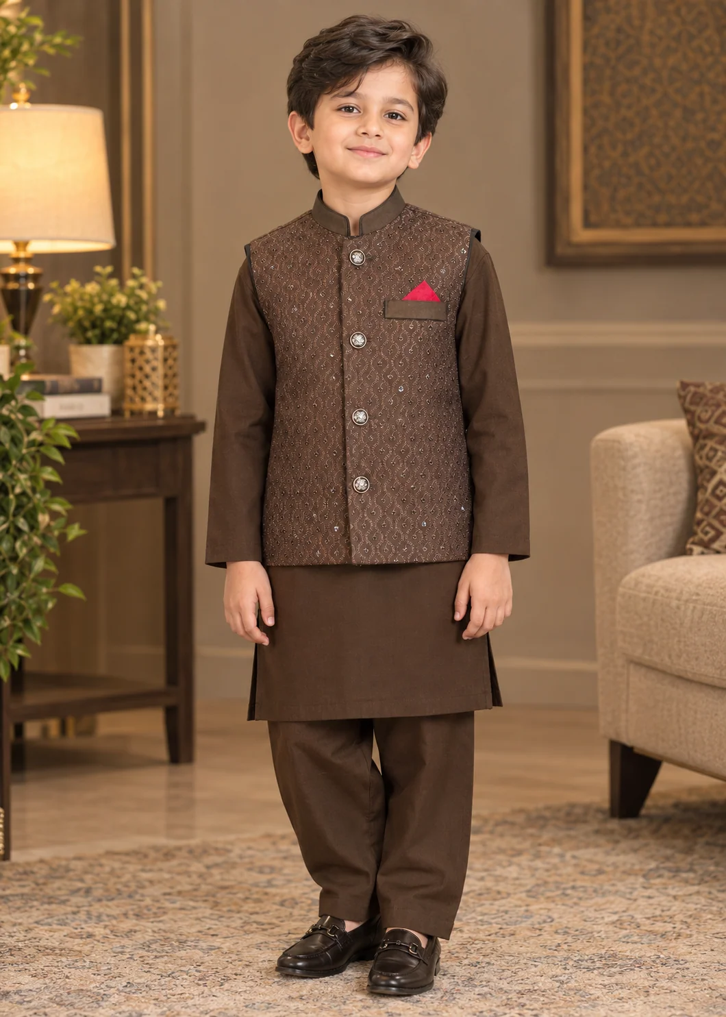 wash & wear Waistcoat in Saddle brown