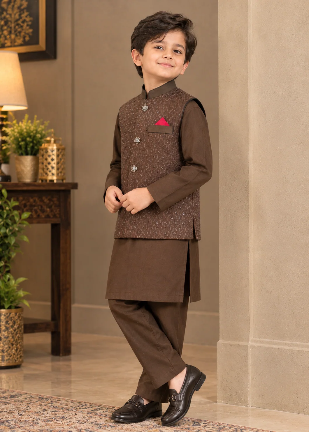 wash & wear Waistcoat in Saddle brown - view 4