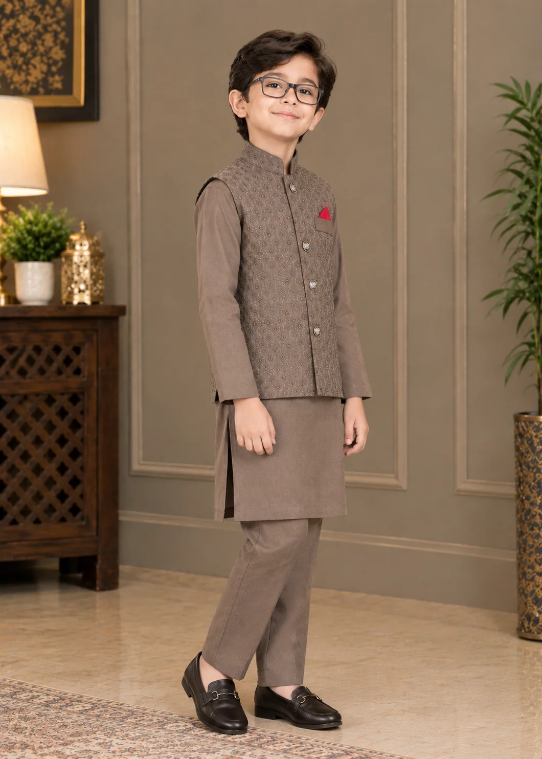 wash & wear Waistcoat in Camel brown - view 4