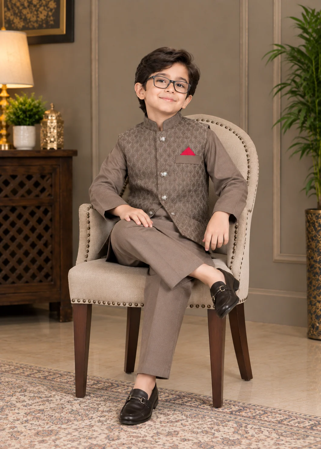 wash & wear Waistcoat in Camel brown - view 3