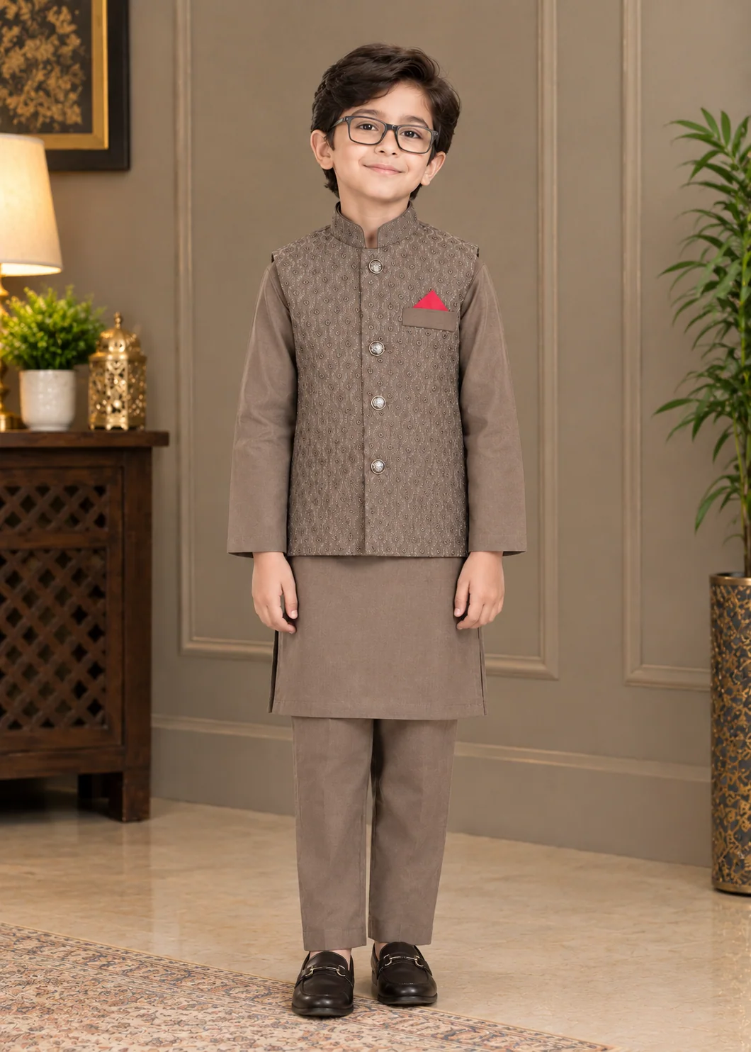 wash & wear Waistcoat in Camel brown
