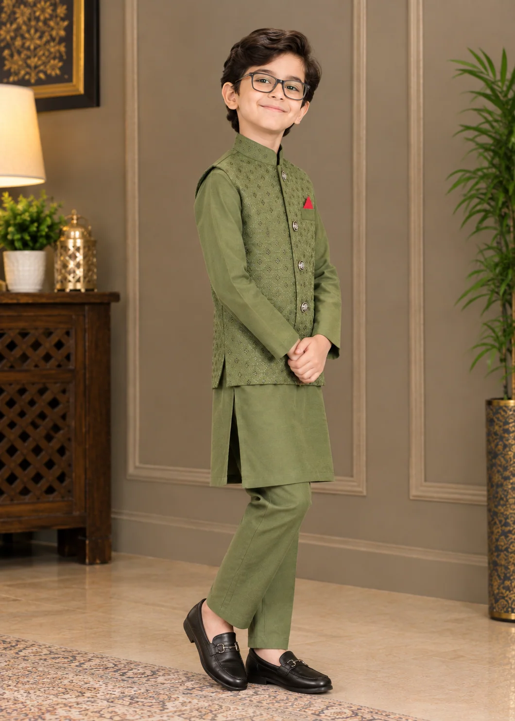 wash & wear Waistcoat in Olive green - view 5