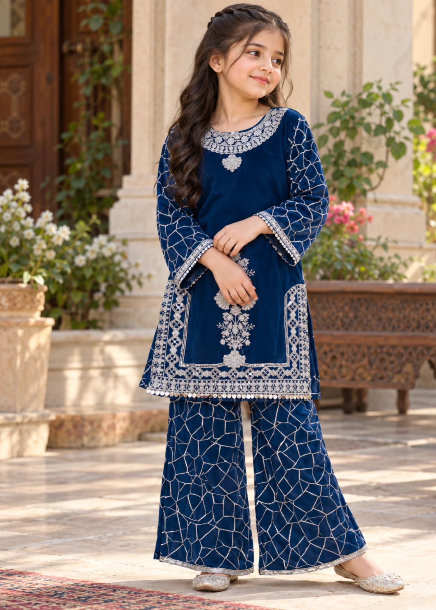 chiffon Kurta Set in Royal blue