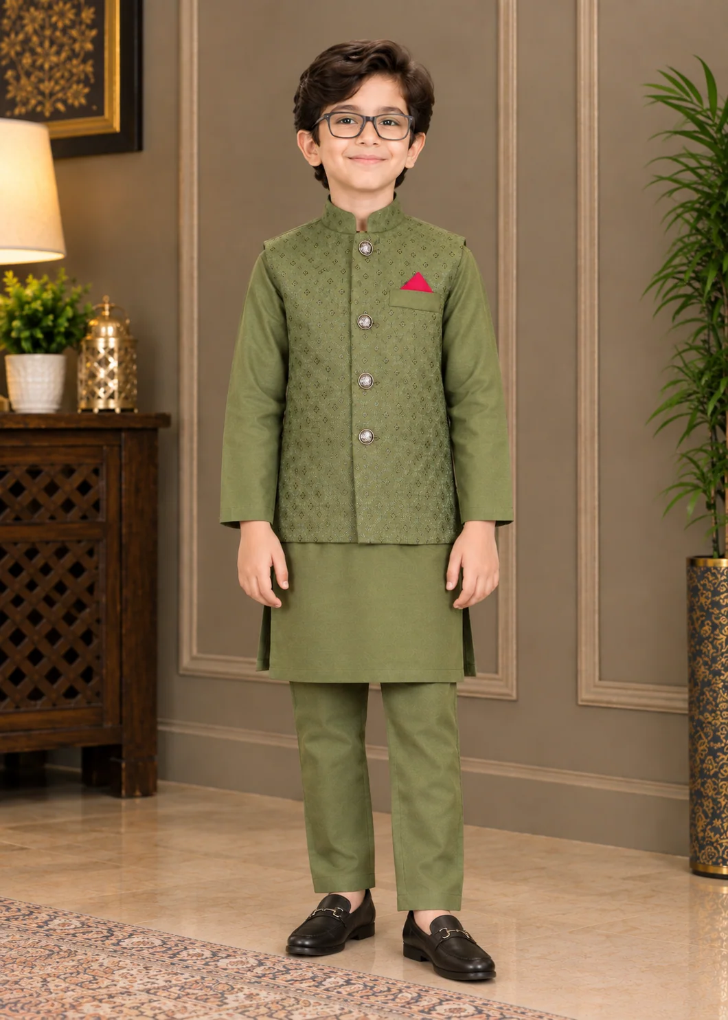 wash & wear Waistcoat in Olive green - view 3