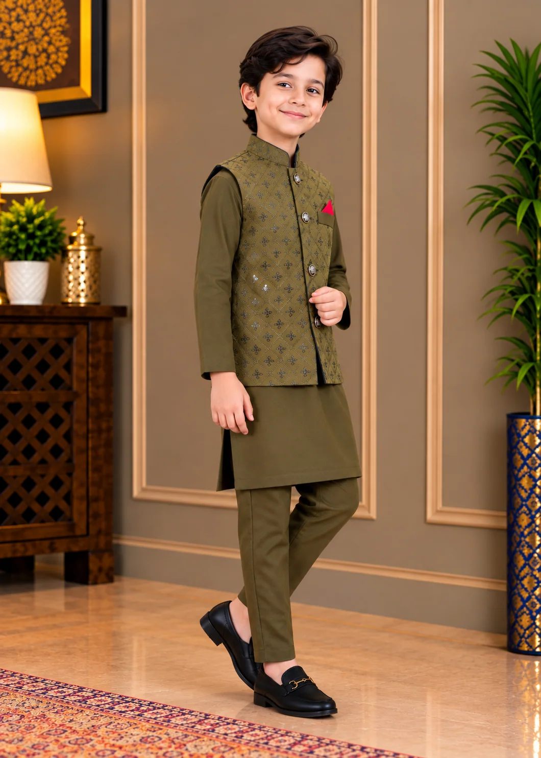 wash & wear Waistcoat in Avocado green - view 4