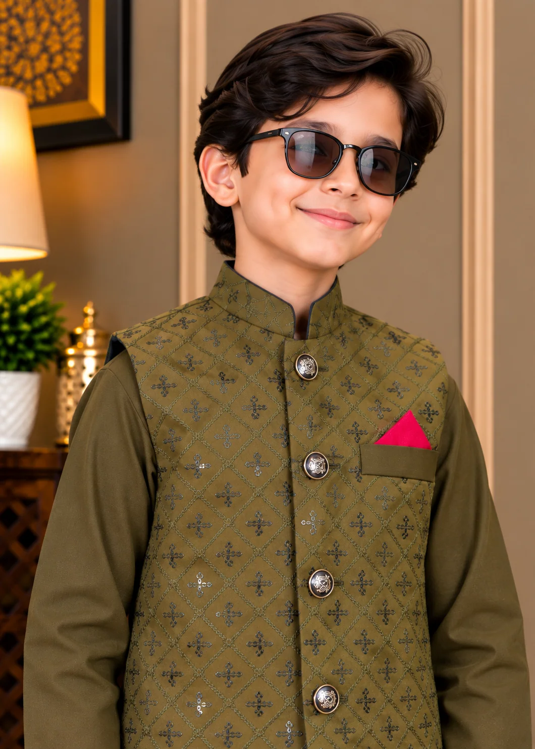 wash & wear Waistcoat in Avocado green - view 2