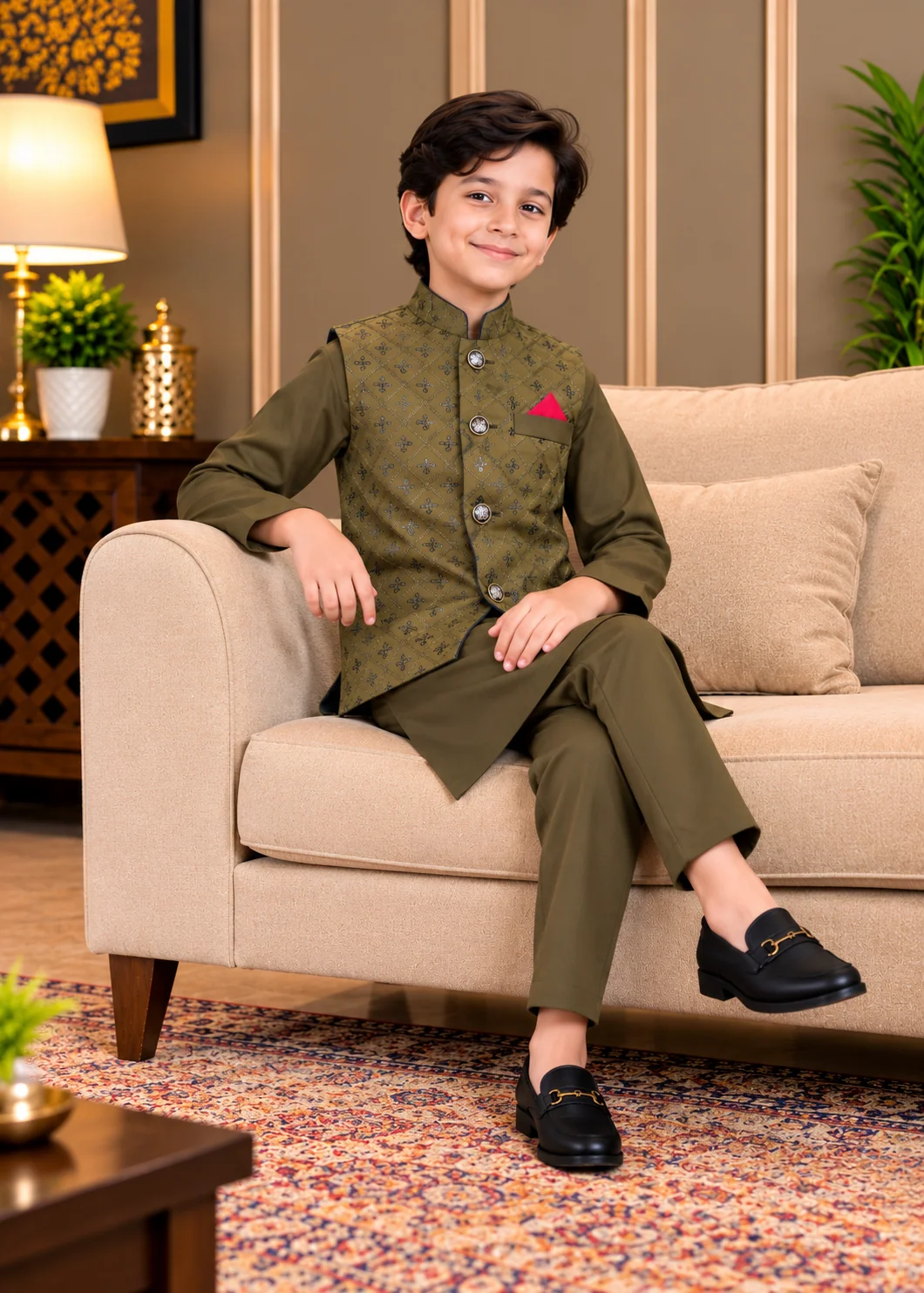 wash & wear Waistcoat in Avocado green - view 3