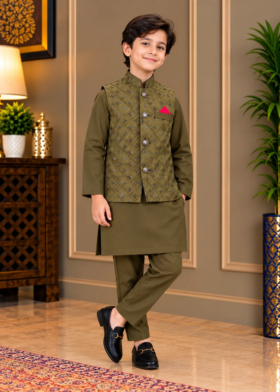 wash & wear Waistcoat in Avocado green