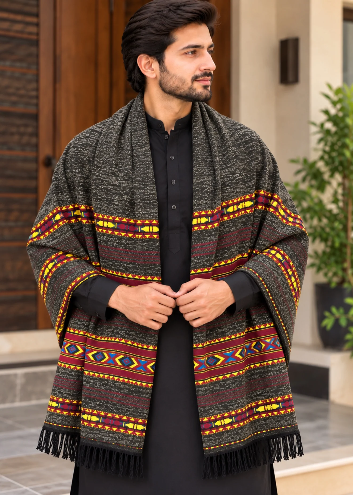 Shawl in Army green Color by - Trendy Men Shawl AKX0160