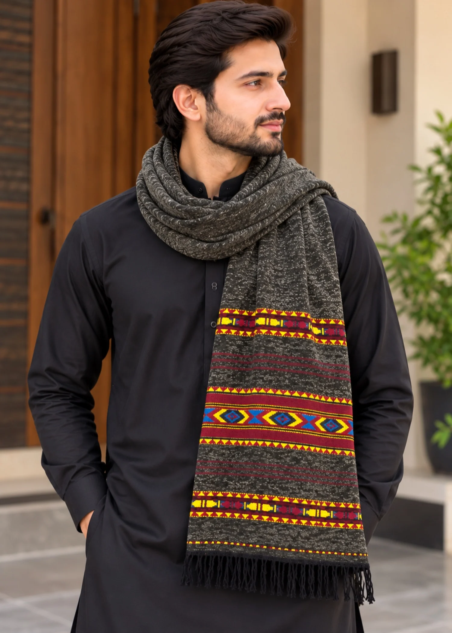 Shawl in Army green Color by - Trendy Men Shawl AKX0160 - view 2