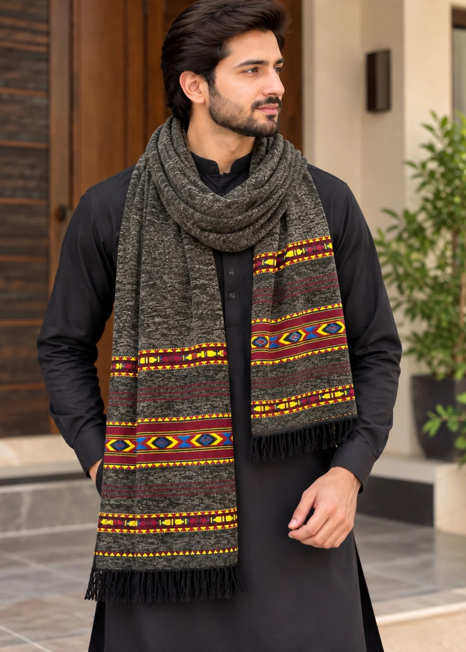 Shawl in Army green Color by - Trendy Men Shawl AKX0160 - view 3