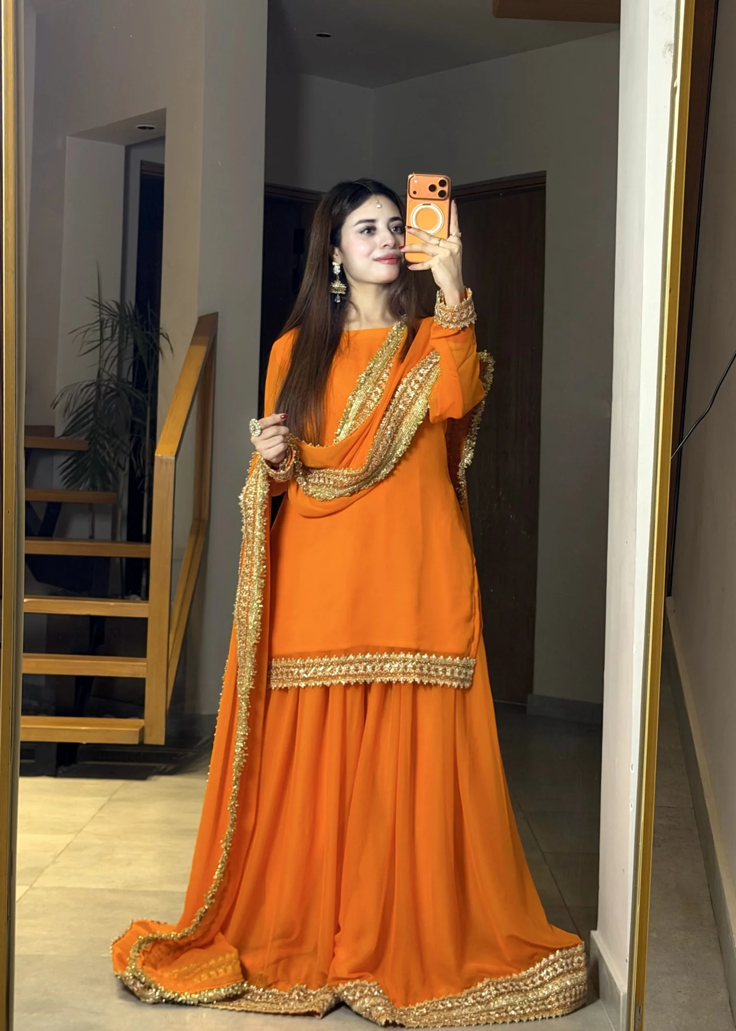 bemberg crinkle chiffon Sharara in Pumpkin orange - view 6