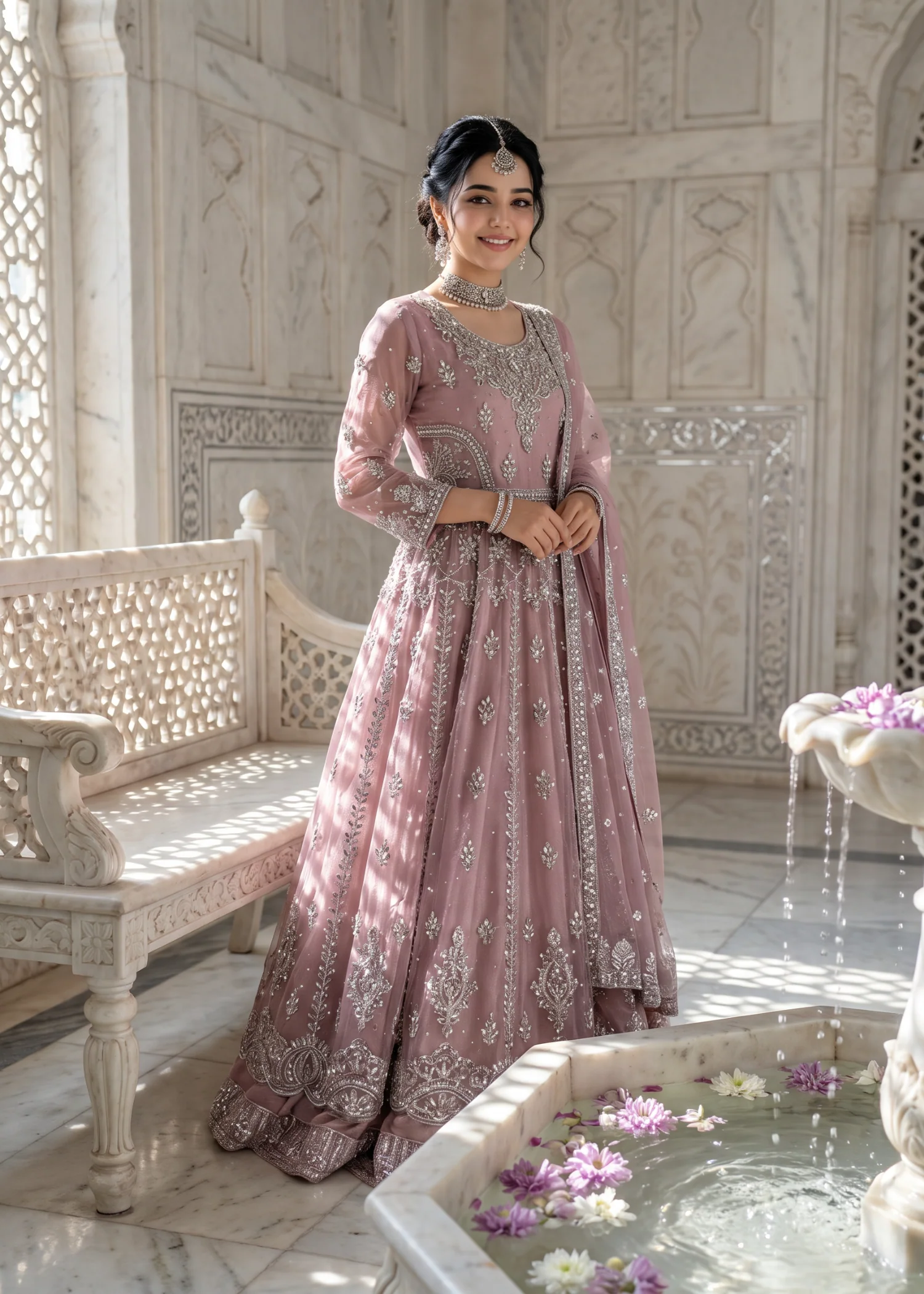 net Pishwas in Indian pink - view 5