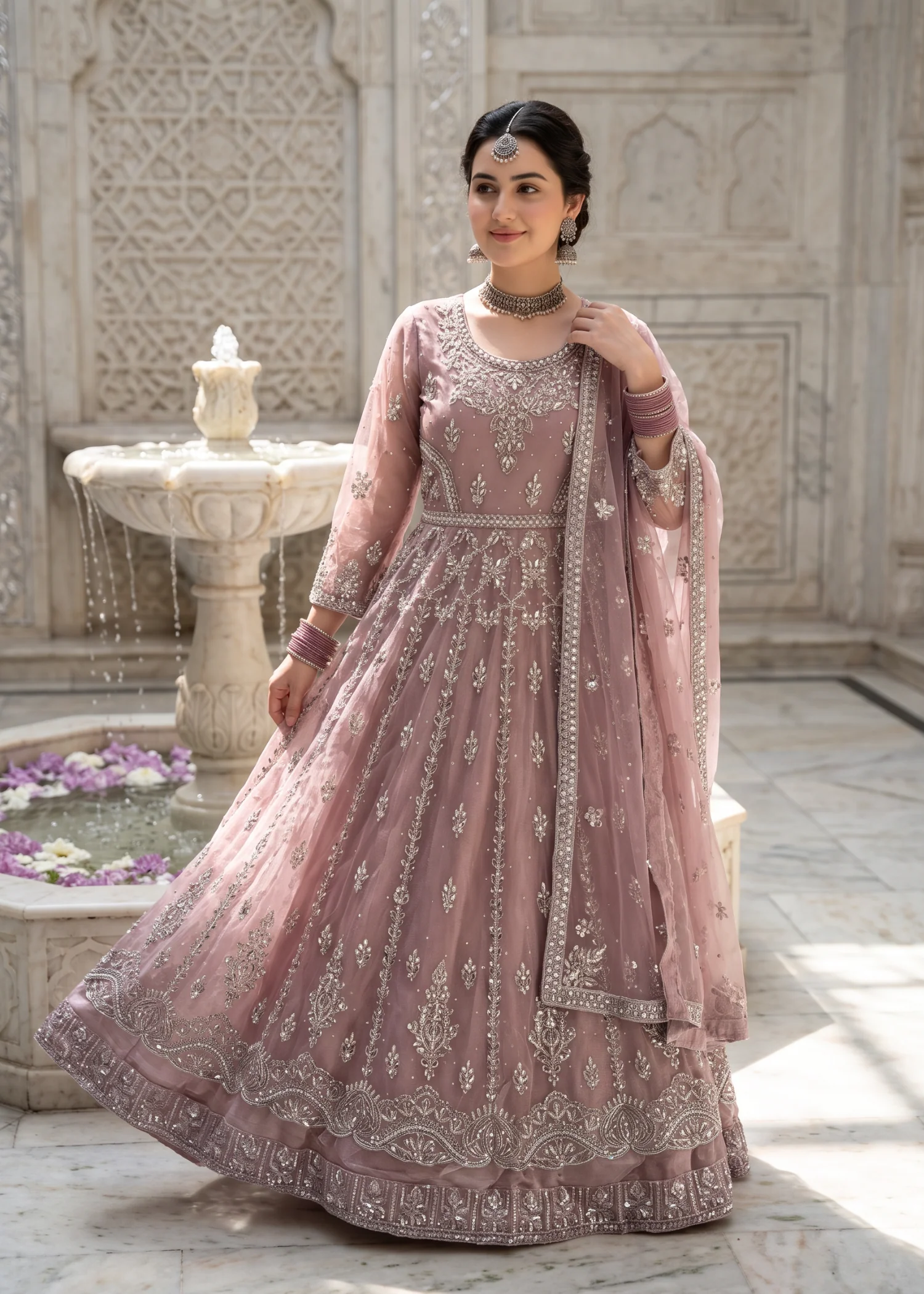 net Pishwas in Indian pink - view 3