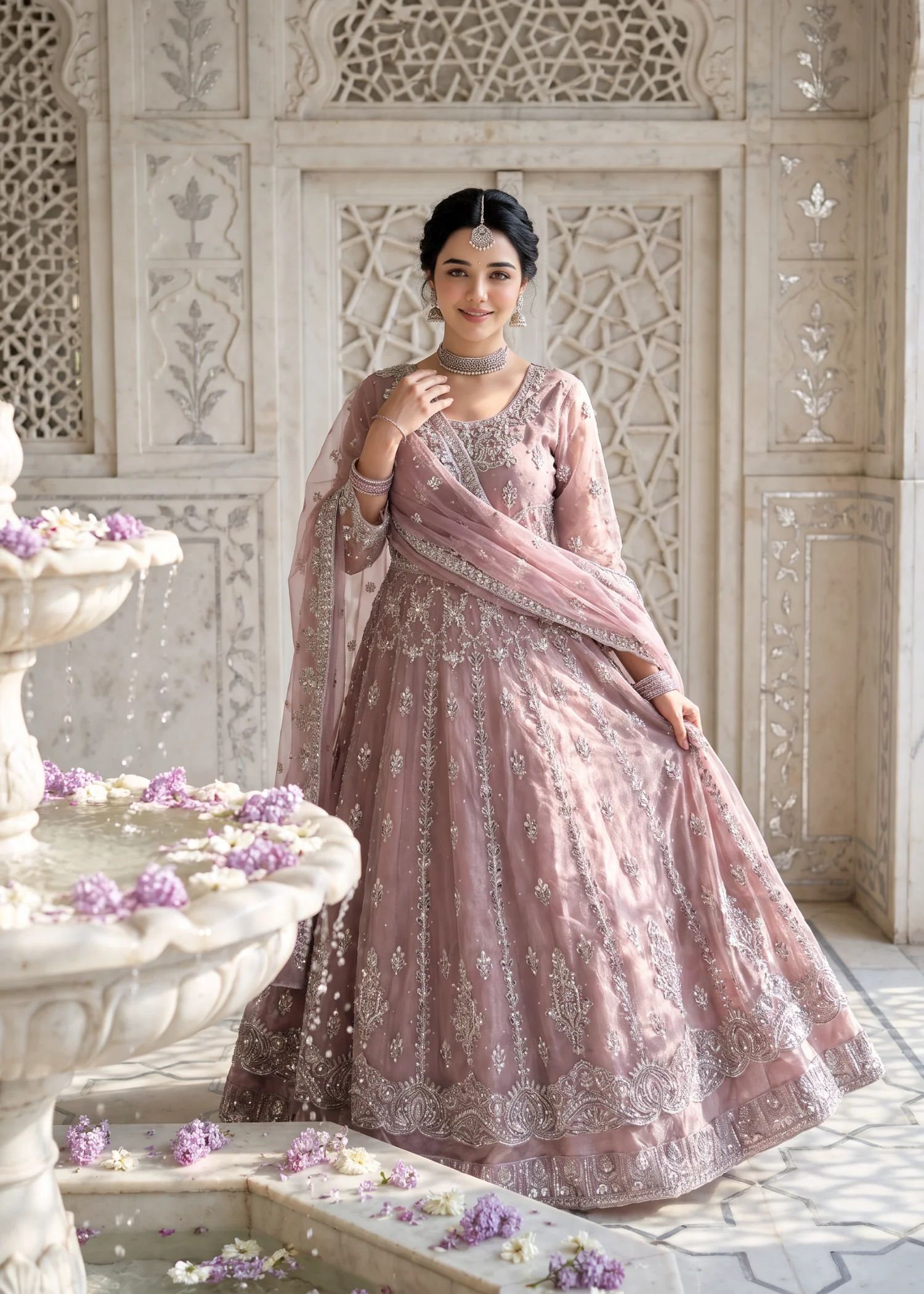 net Pishwas in Indian pink - view 4