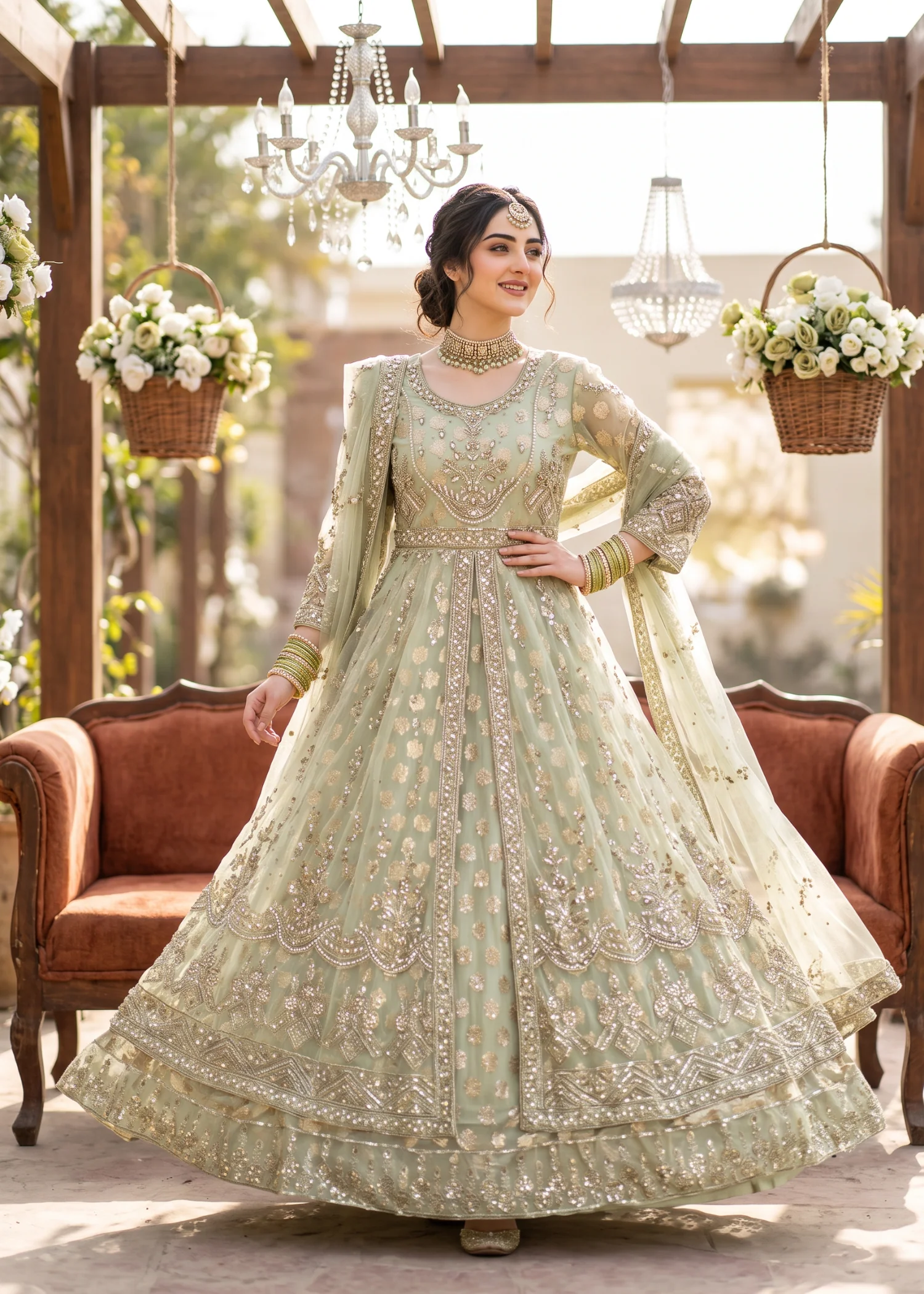 net Pishwas in Tea green - view 3