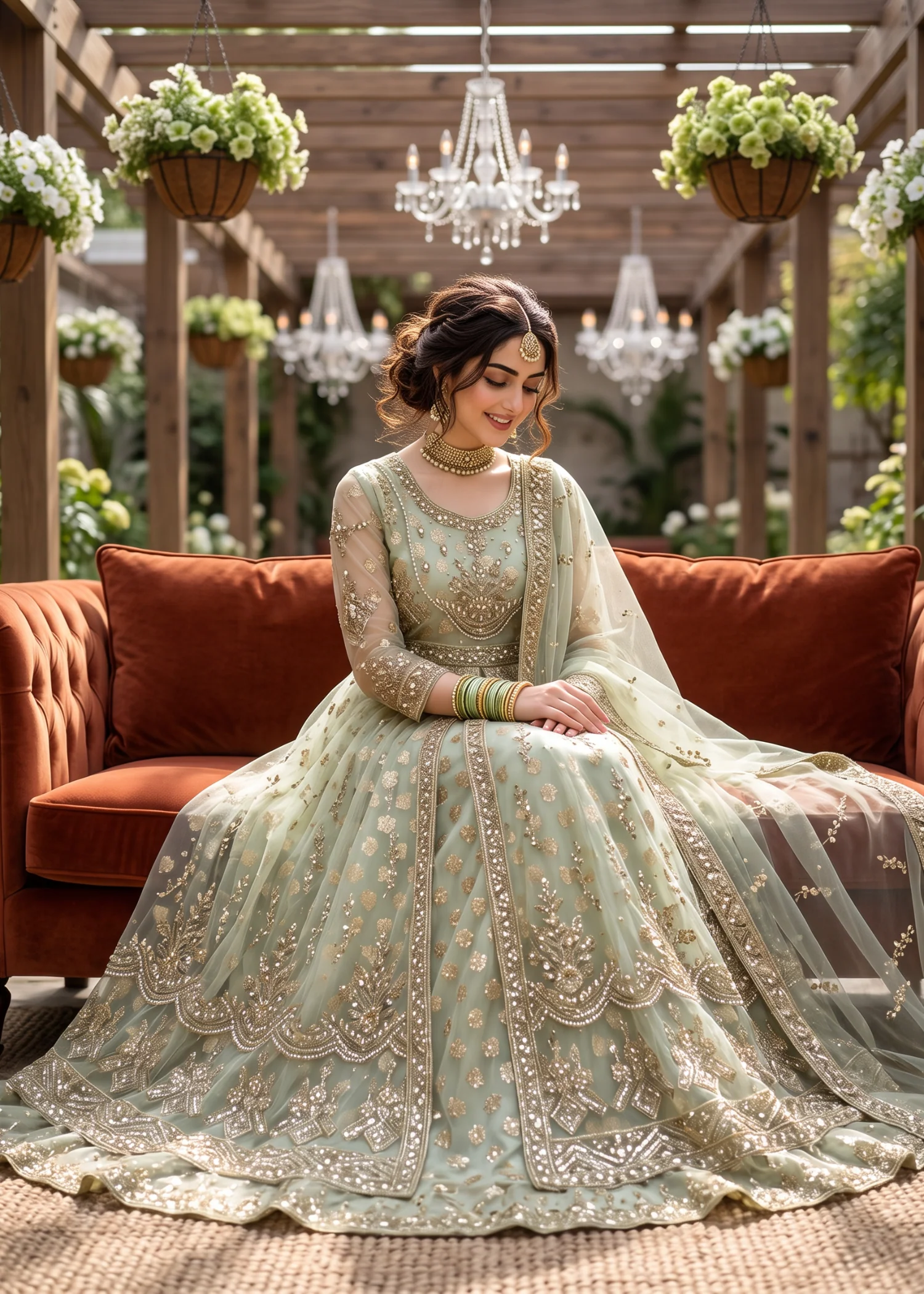 net Pishwas in Tea green - view 2
