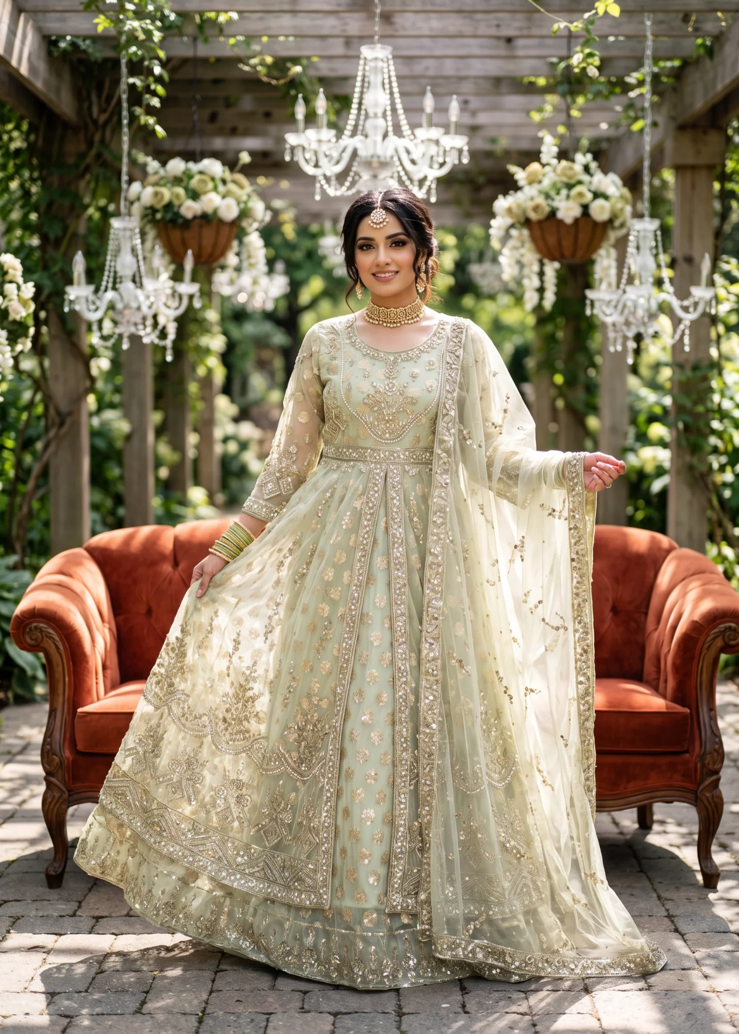 net Pishwas in Tea green - view 5