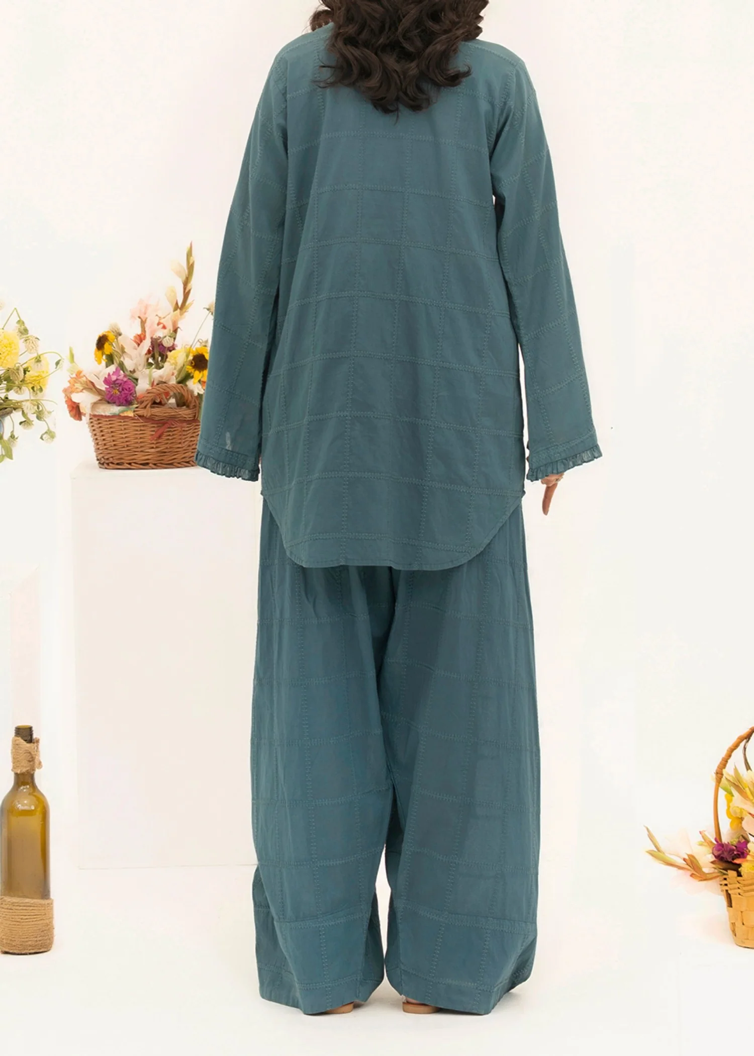 lawn cotton Kurta Set in Twilight blue - view 2