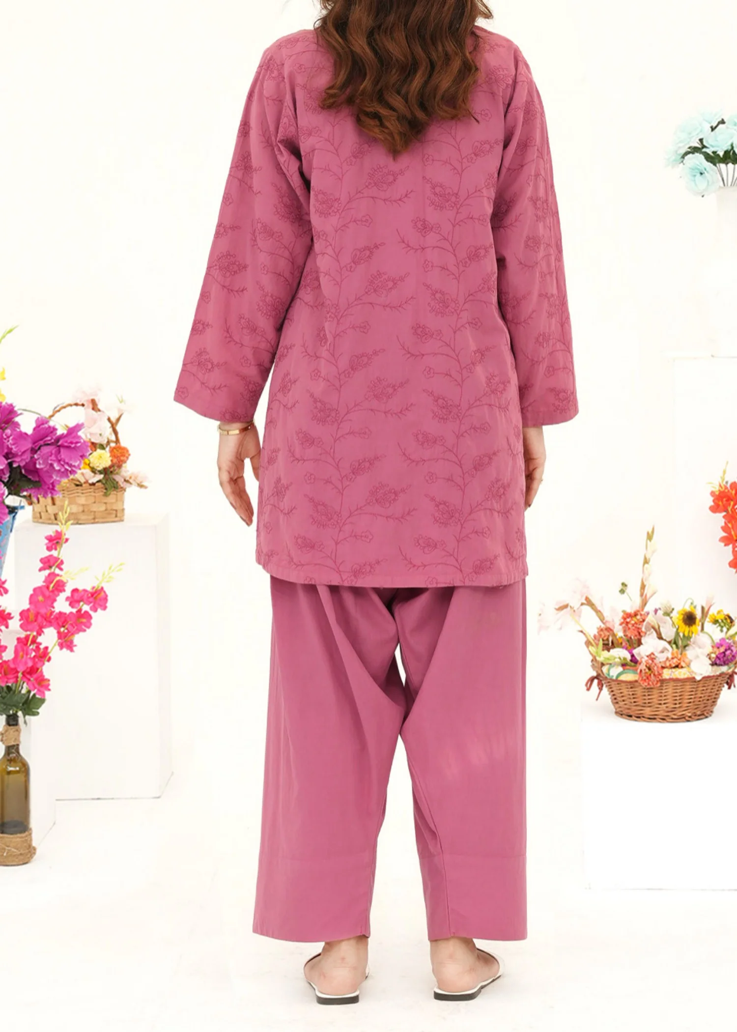 lawn cotton Kurta Set in Blush - view 2