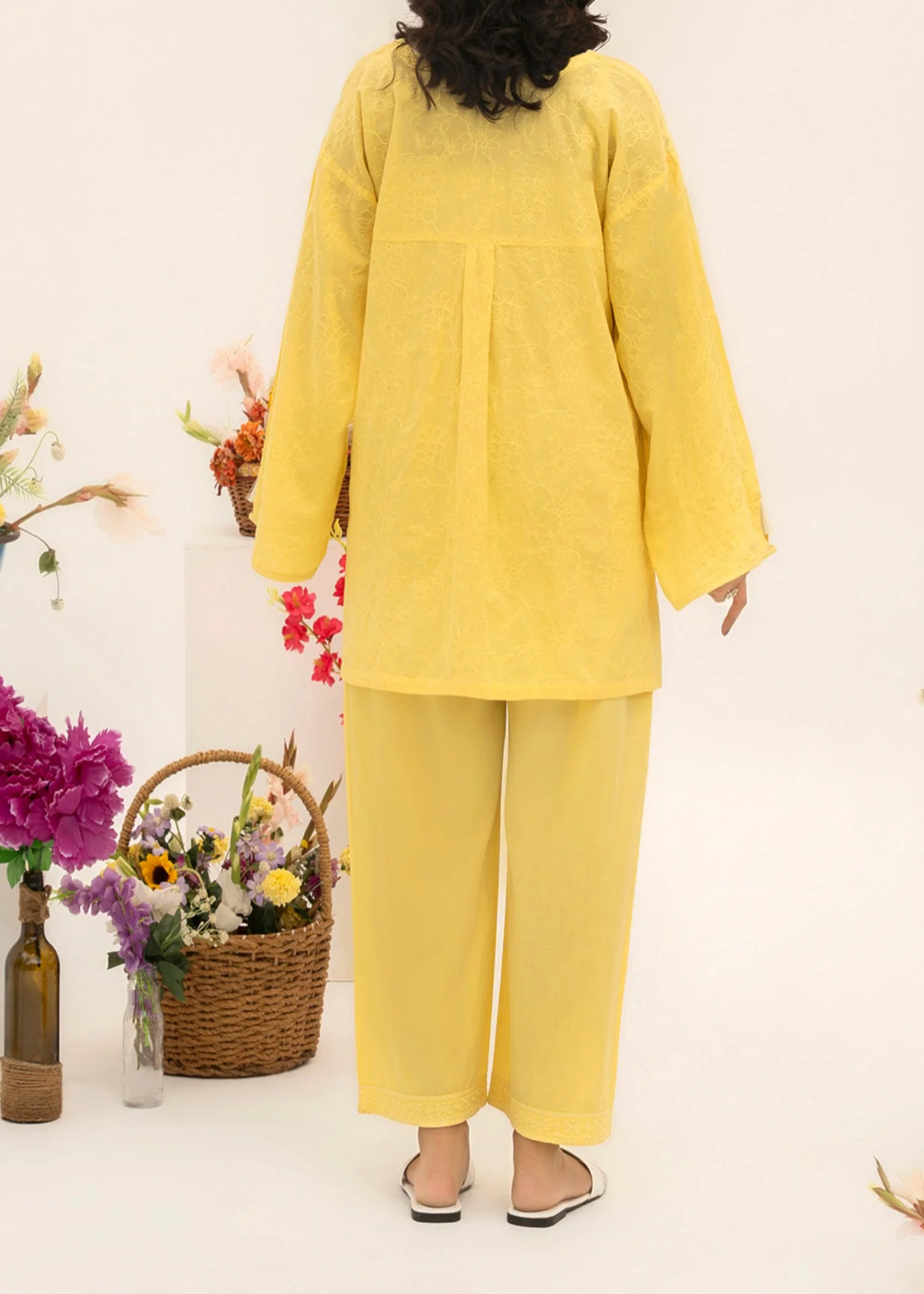 lawn cotton Kurta Set in Lemon - view 2