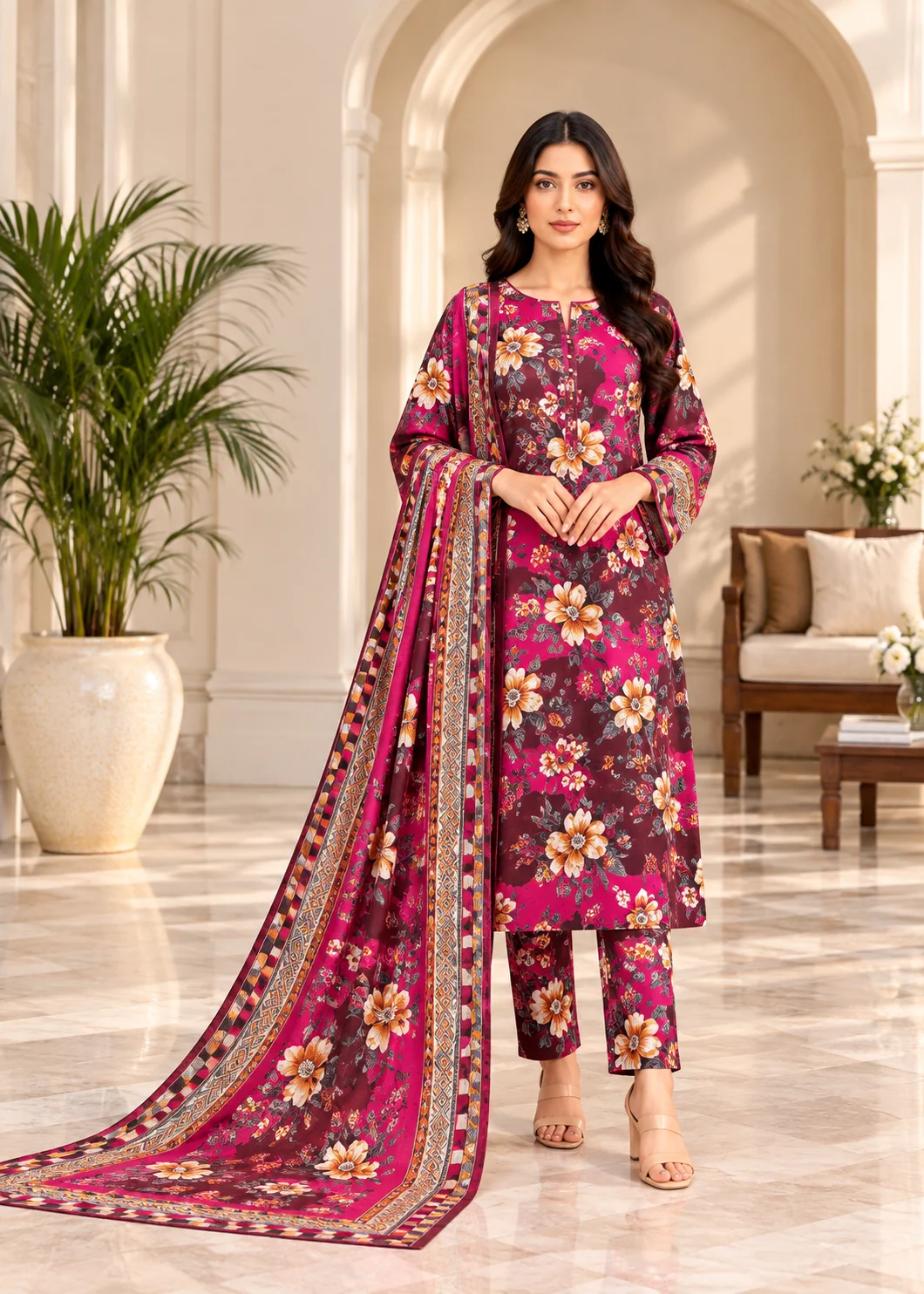 khaddar Unstitched in Magenta