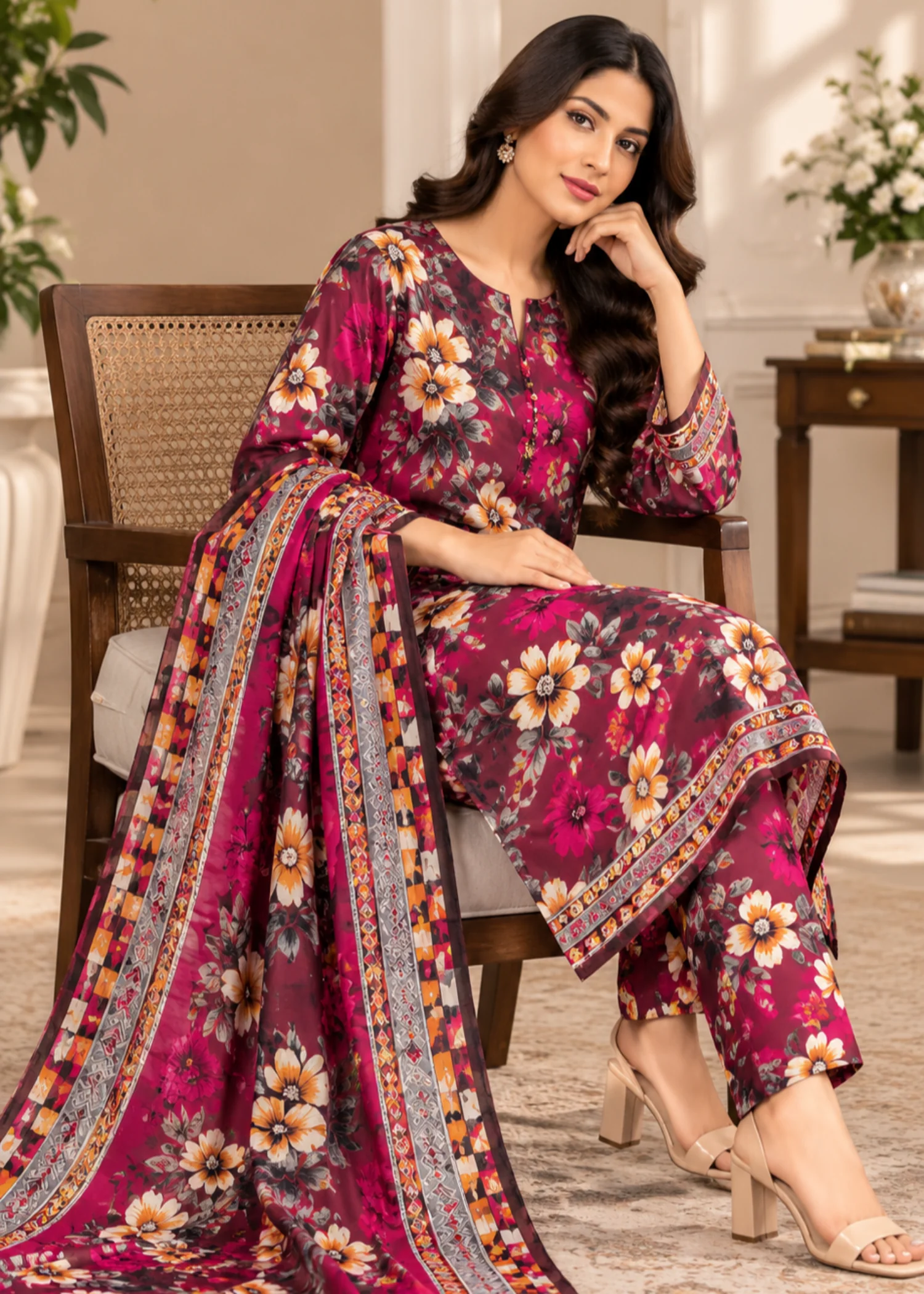 khaddar Unstitched in Magenta - view 4
