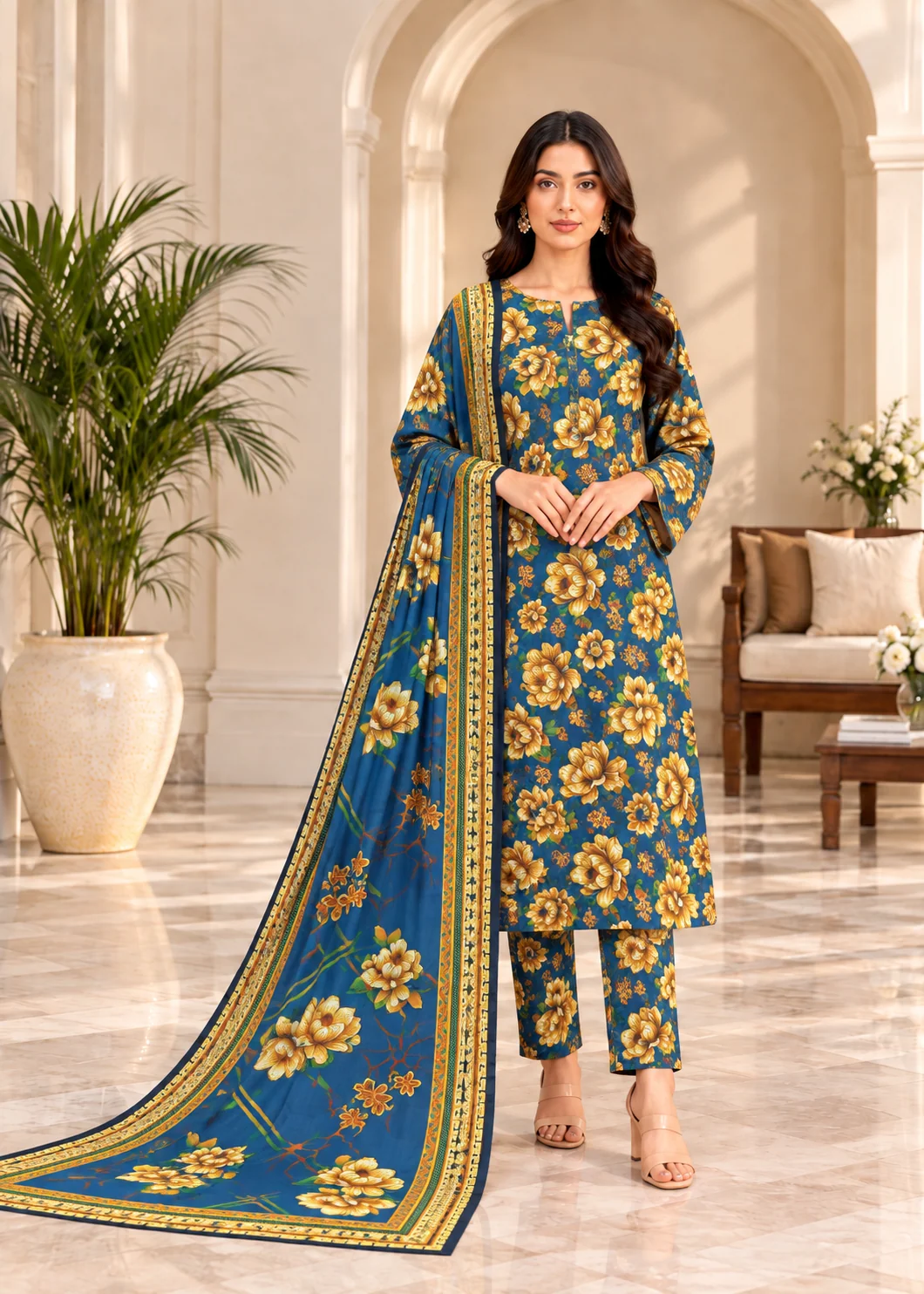 khaddar Unstitched in Blue