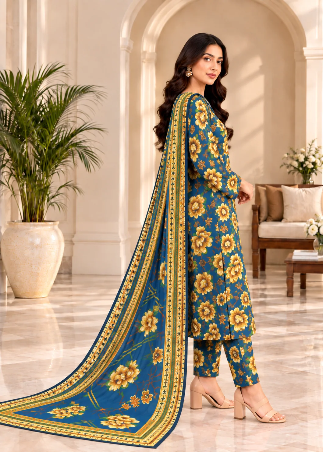 khaddar Unstitched in Blue - view 2