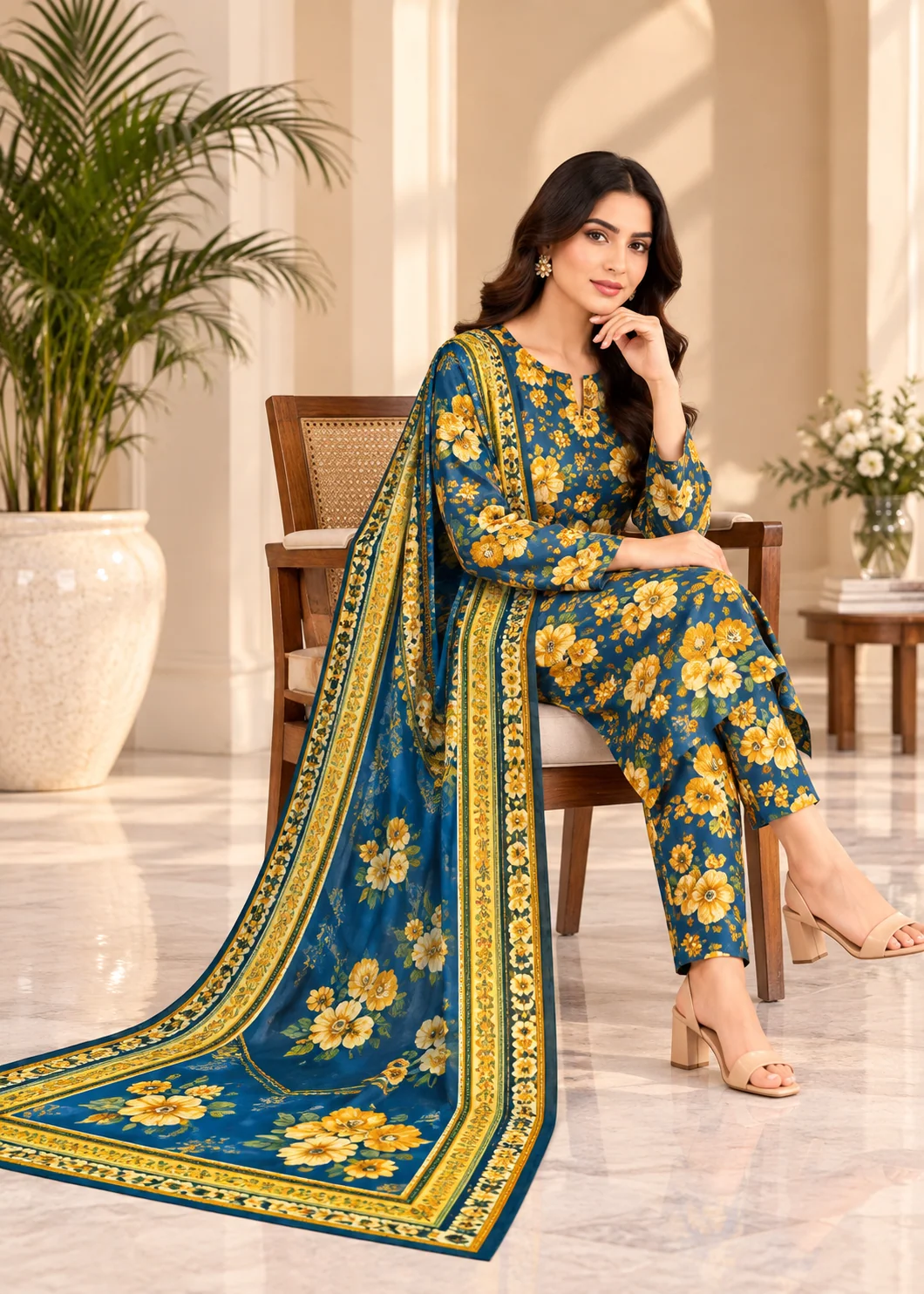 khaddar Unstitched in Blue - view 3