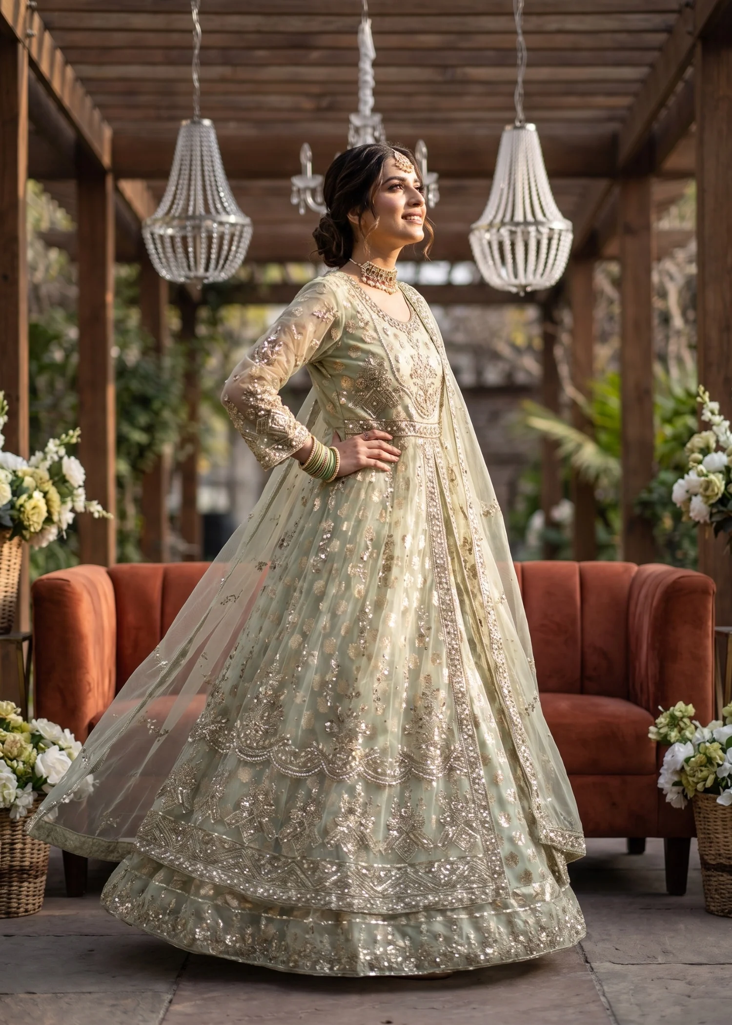 net Pishwas in Tea green - view 4
