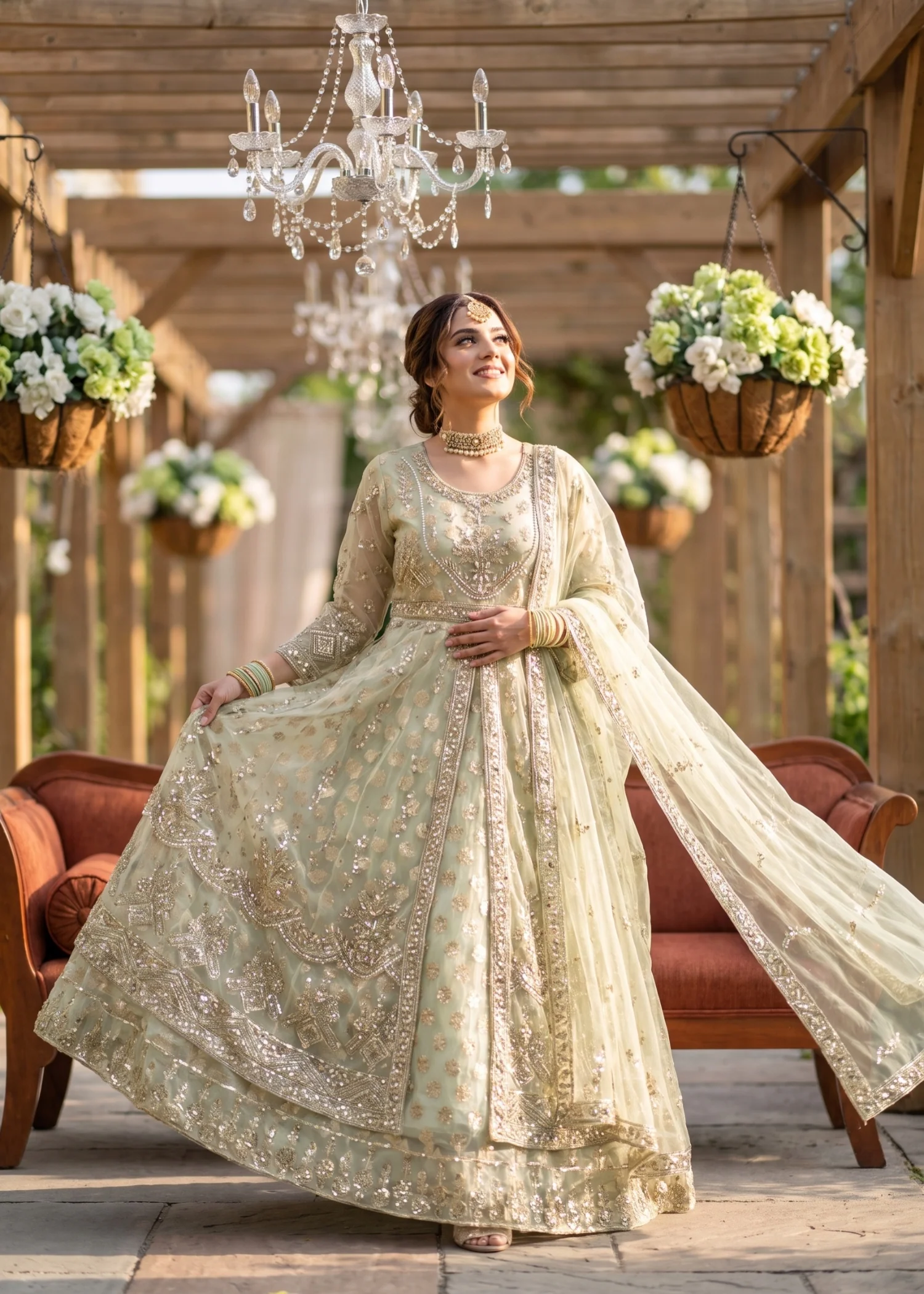 net Pishwas in Tea green
