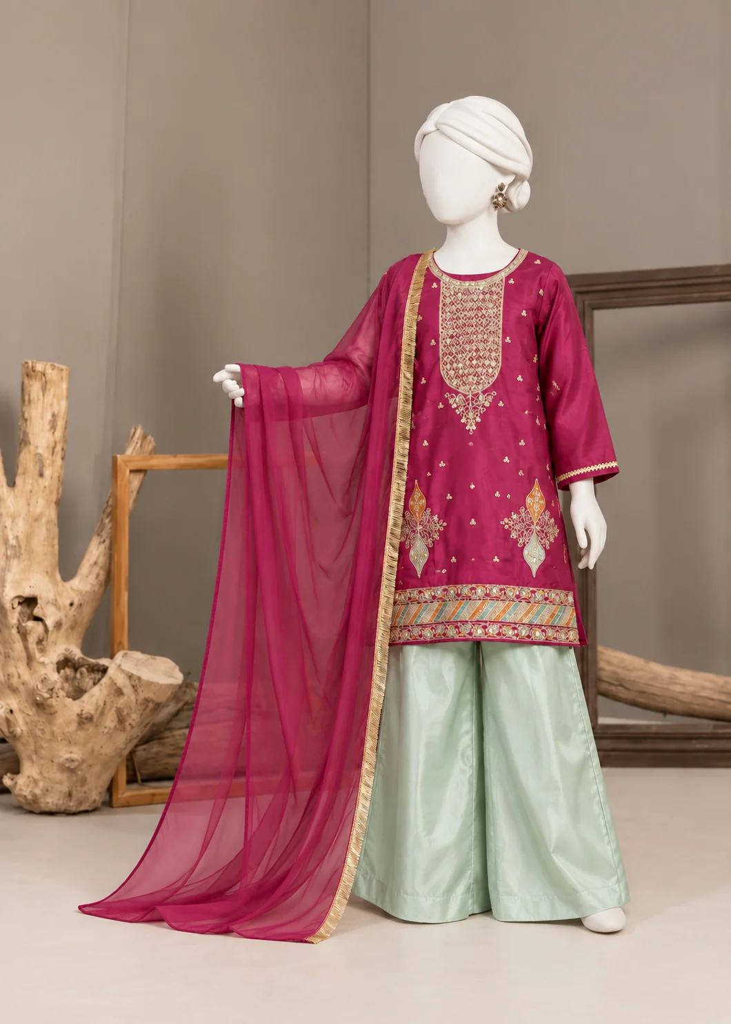 silk Kurta Set in Magenta - view 3