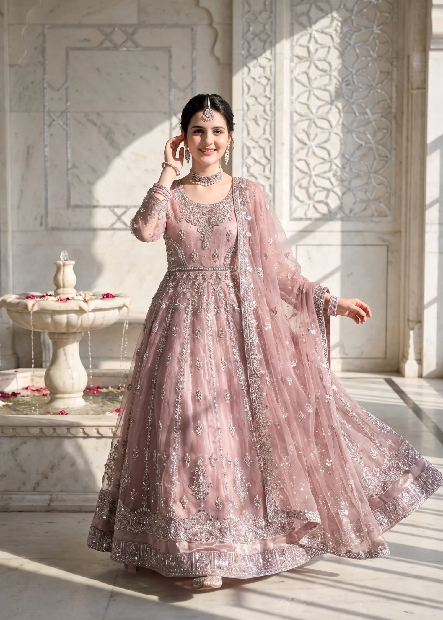 net Pishwas in Indian pink - view 2