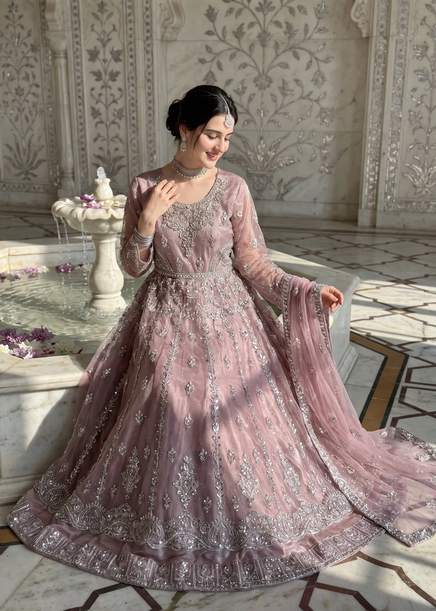 net Pishwas in Indian pink